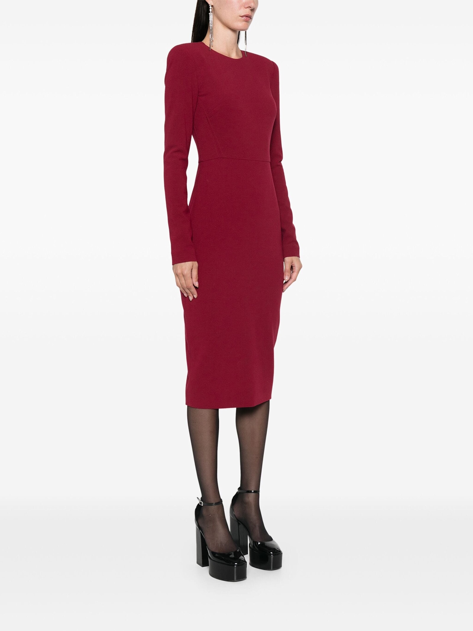 Shop Victoria Beckham Tshirt Fitted Dress Long Sl In Oxblood