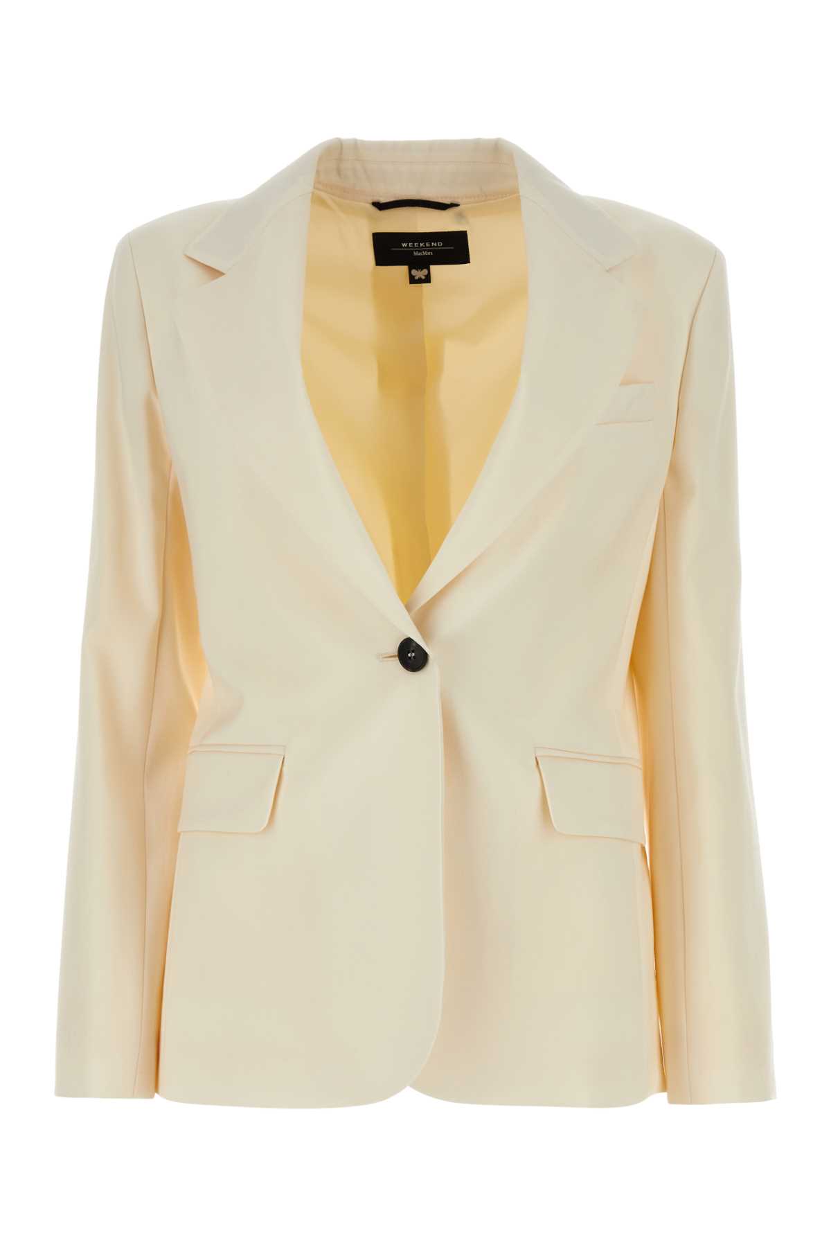 Shop Weekend Max Mara Cream Wool Lamine Blazer In Ecru