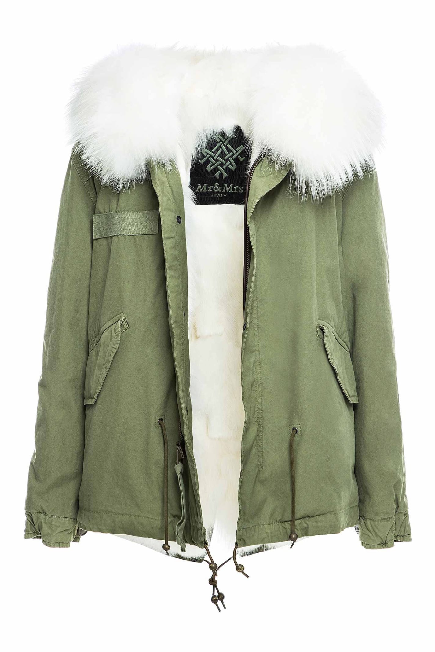 Mr & Mrs Italy Army Cotton Canvas Mini Parka With Fox Fur Lining