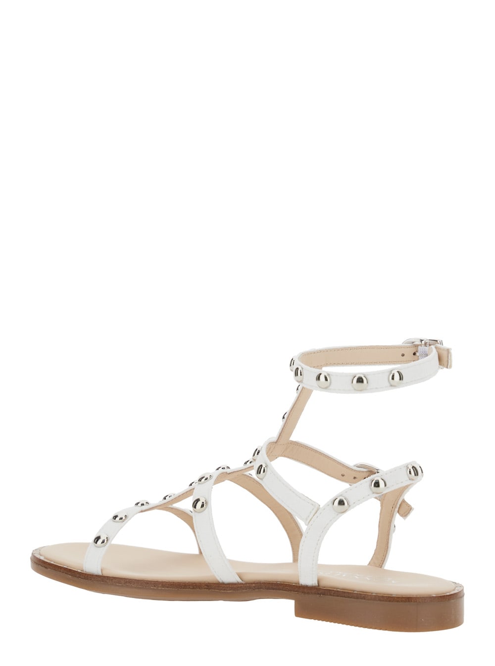 Shop Monnalisa White Sandals With All-over Applied Studs In Tech Fabric Girl