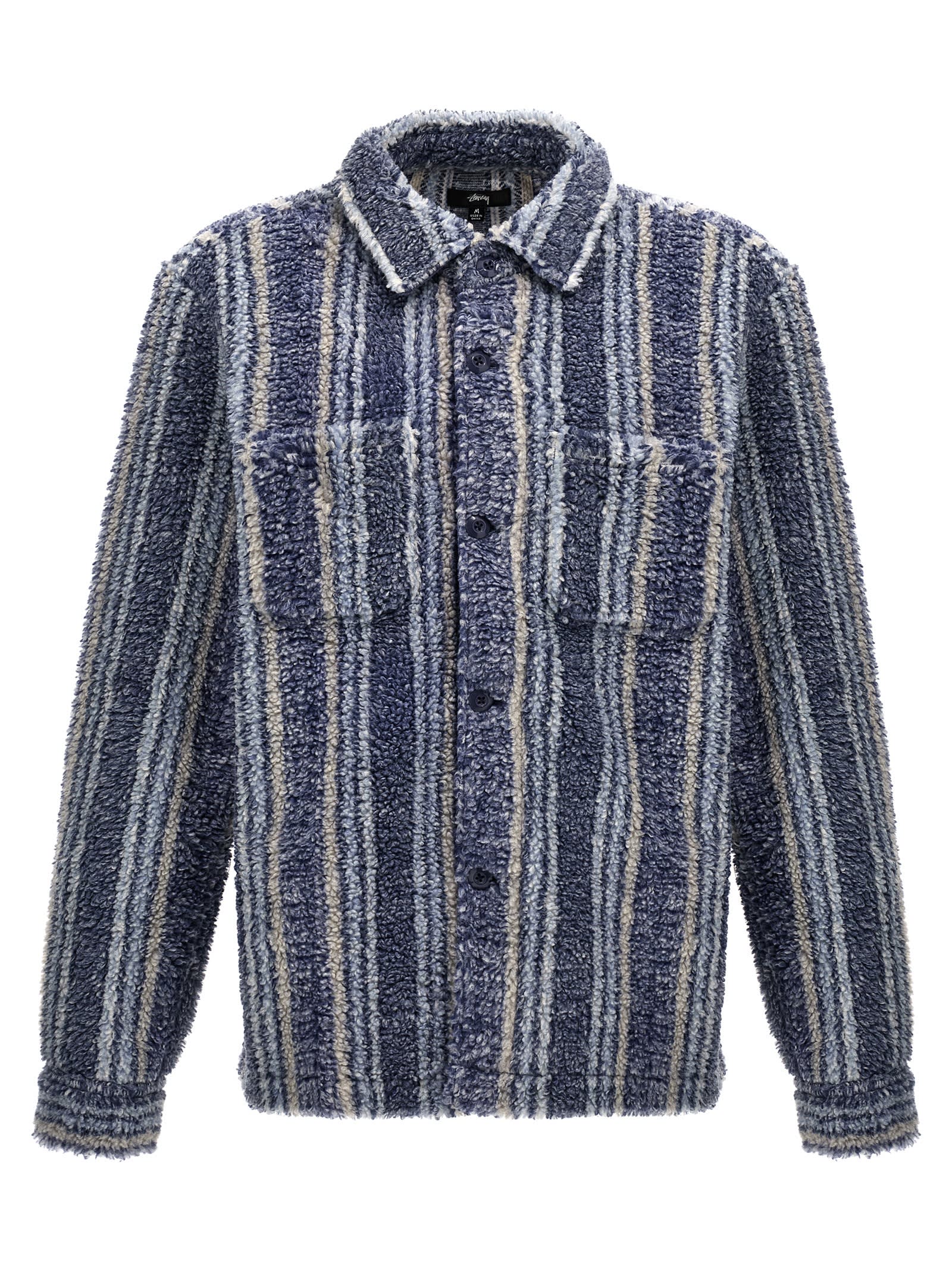 Shop Stussy Sherpa Overshirt In Blue