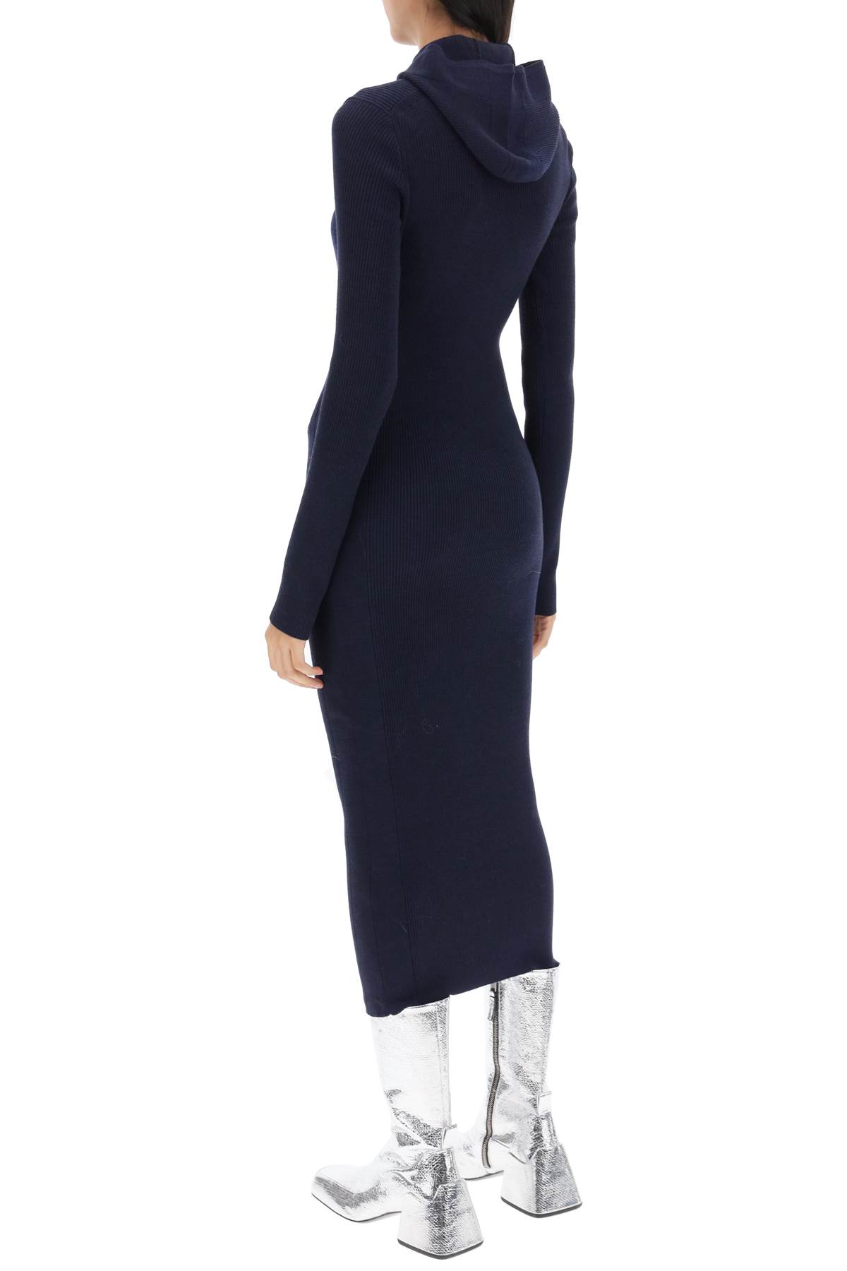 Shop Jil Sander Hooded Midi Knit Dress In Navy (blue)