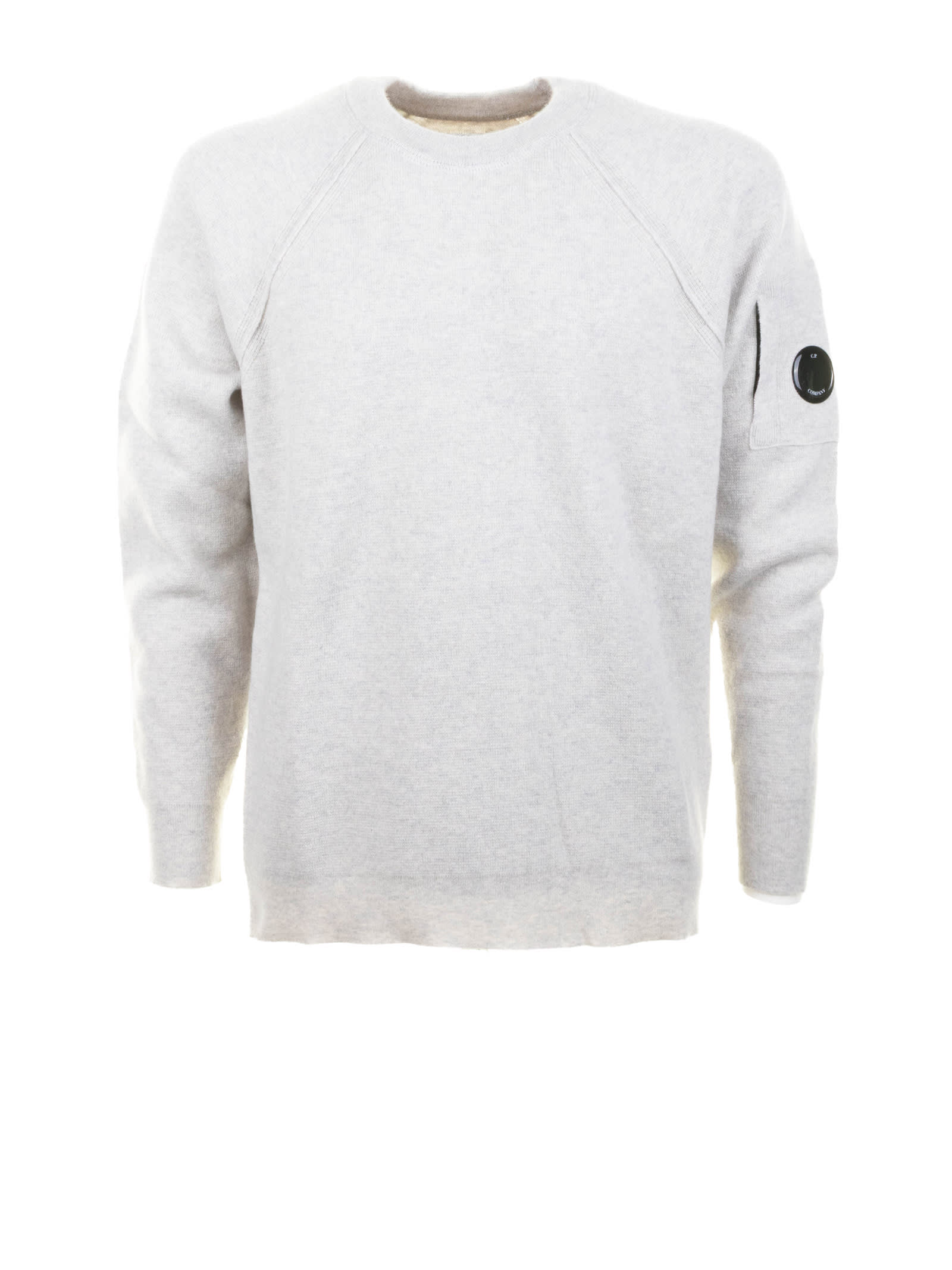 C.p. Company C.p.company White Long-sleeved Shirt With Patch On The Left Sleeve. In White