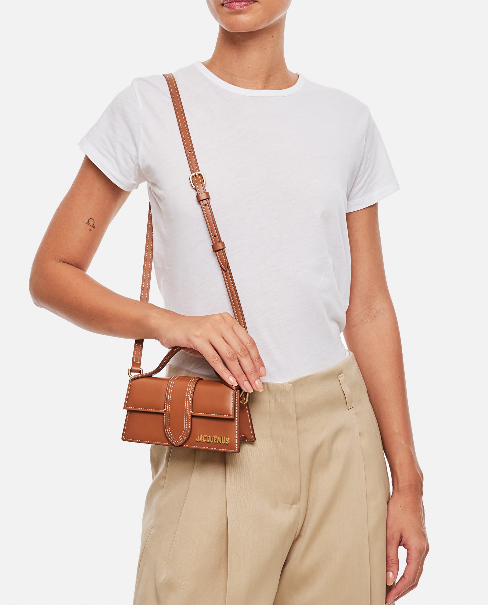 Shop Jacquemus Le Bambino Leather Top Handle Bag In Buff