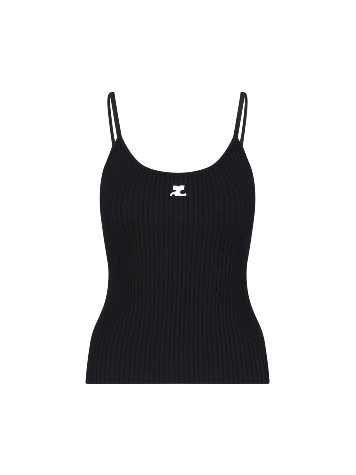 Shop Courrèges Logo Ribbed Top In Black