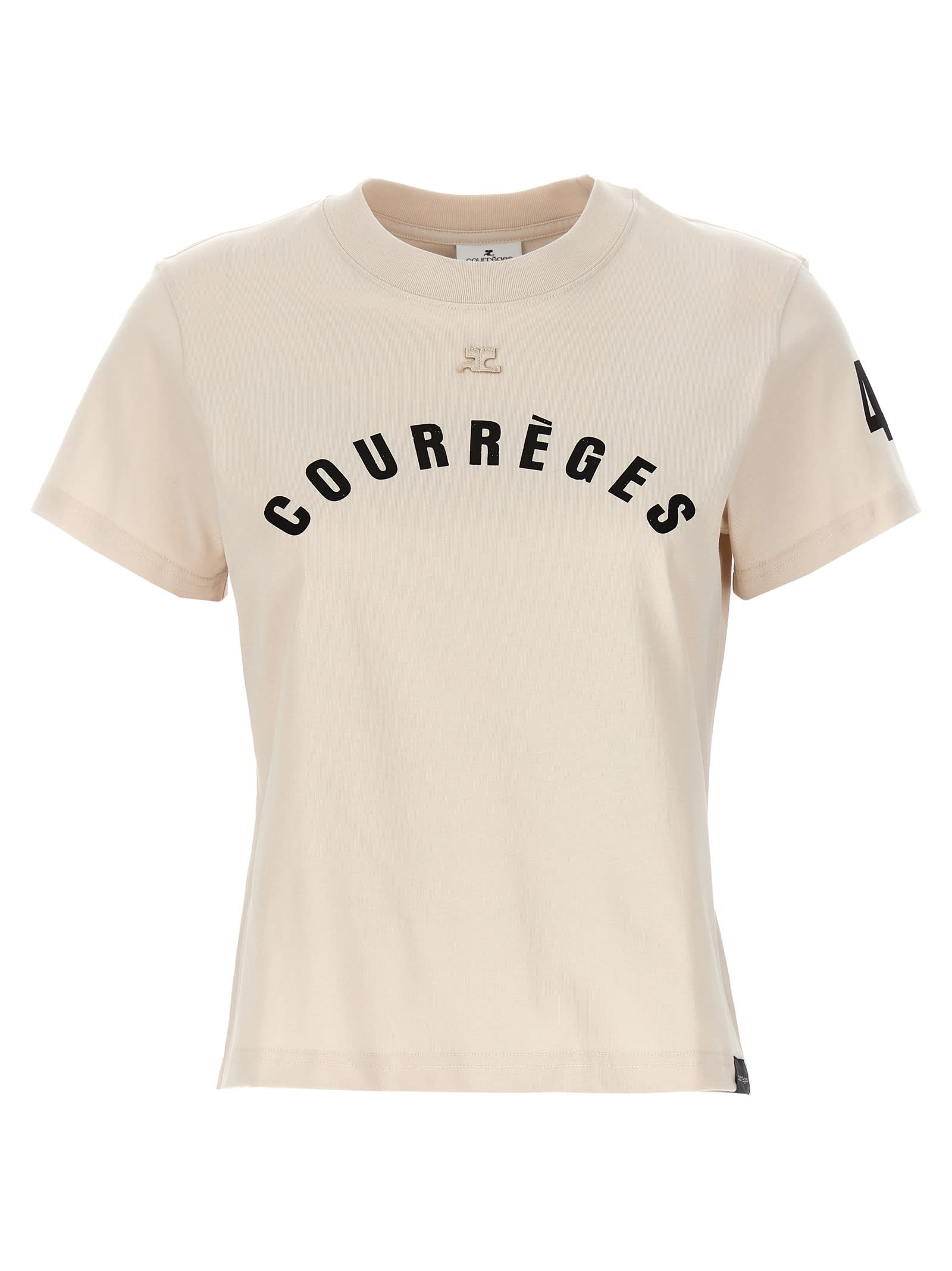 Shop Courrèges Logo Print T-shirt In Lime Stone