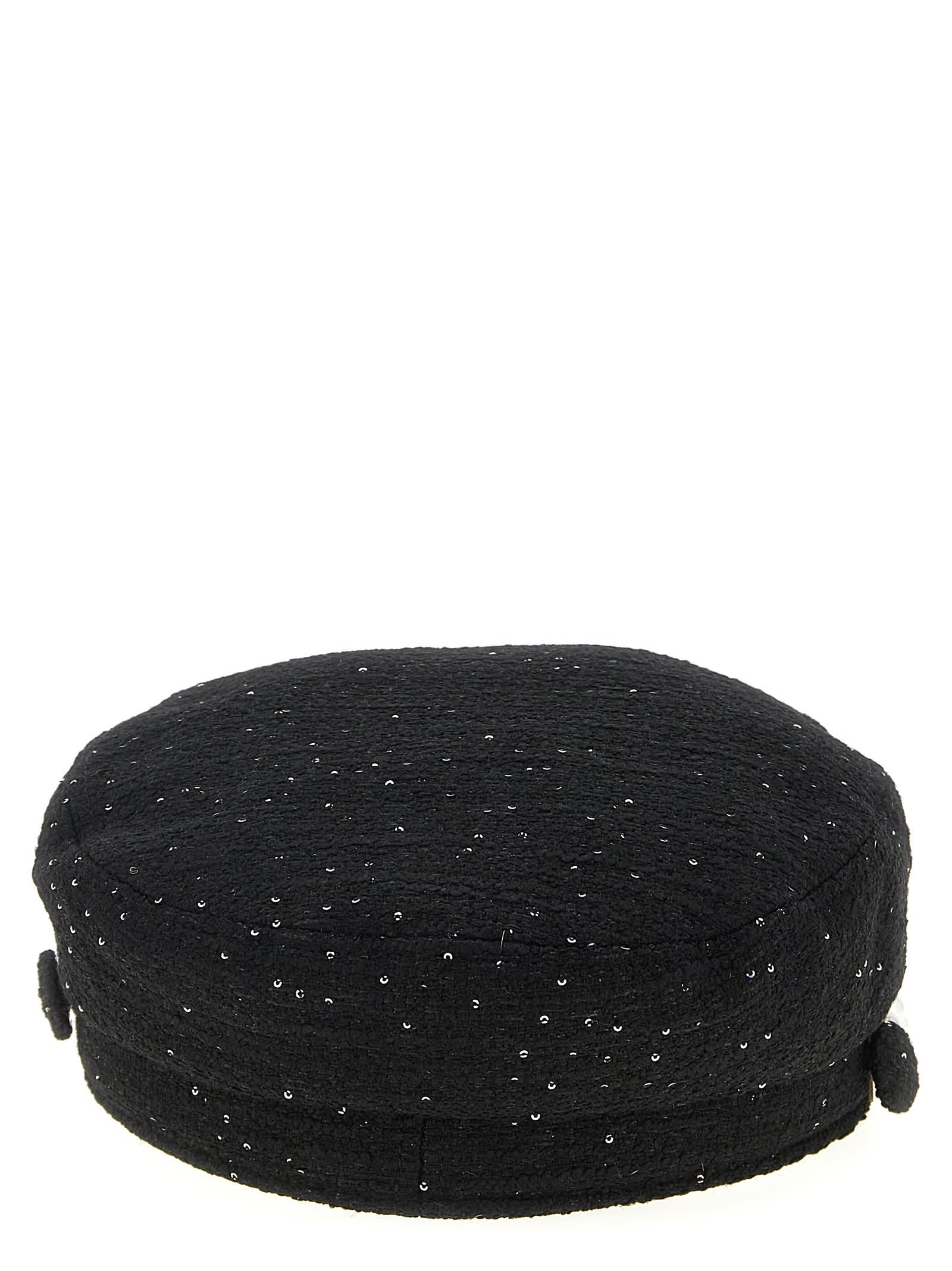 Maison Michel Abby Sequined Tweed Newsboy Hat In Black