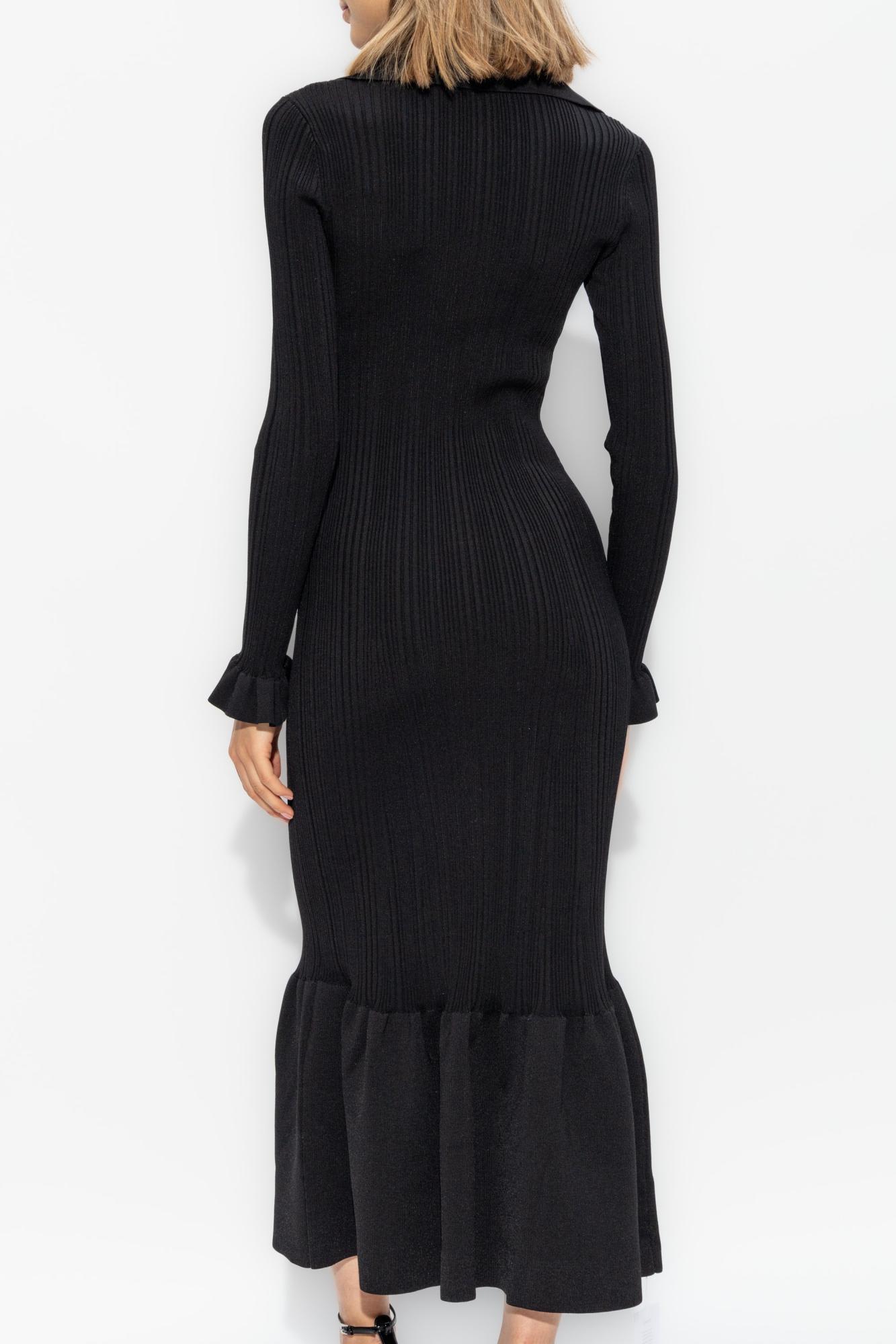 Shop Self-portrait Self Portrait Ribbed Dress In Nero