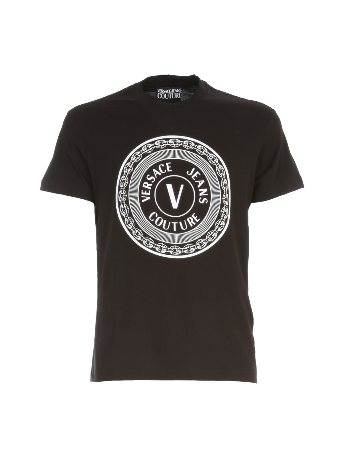 Click to view more detailed imagery on our partner's website Versace Jeans Couture Slim Round Big Rubber Jersey T-shirt In Nero