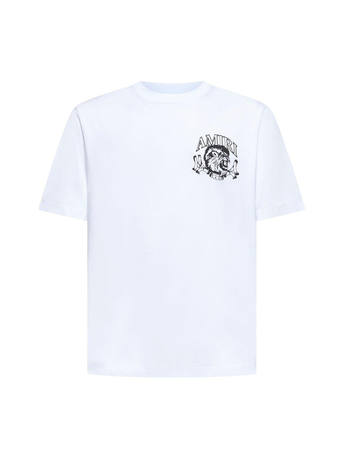 Shop Amiri Lion Outline Crewneck T-shirt In White