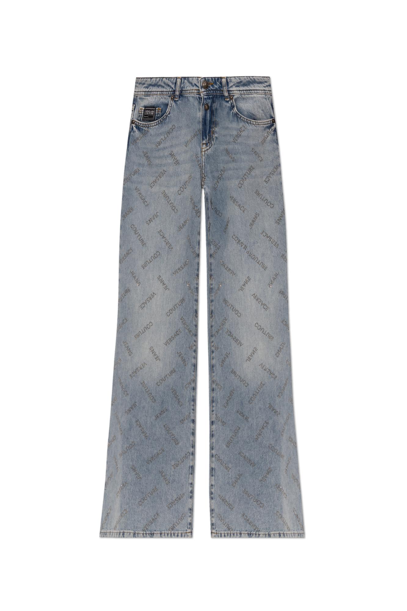 Shop Versace Jeans Couture Jeans With Shimmering Appliqués In Blu Denim