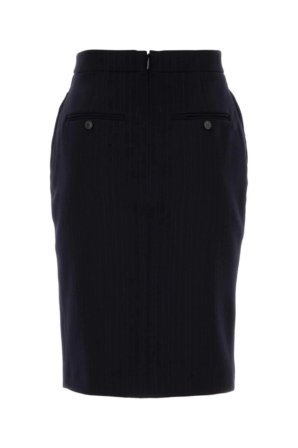 Saint Laurent Embroidered Wool Skirt In Marinefoncegris
