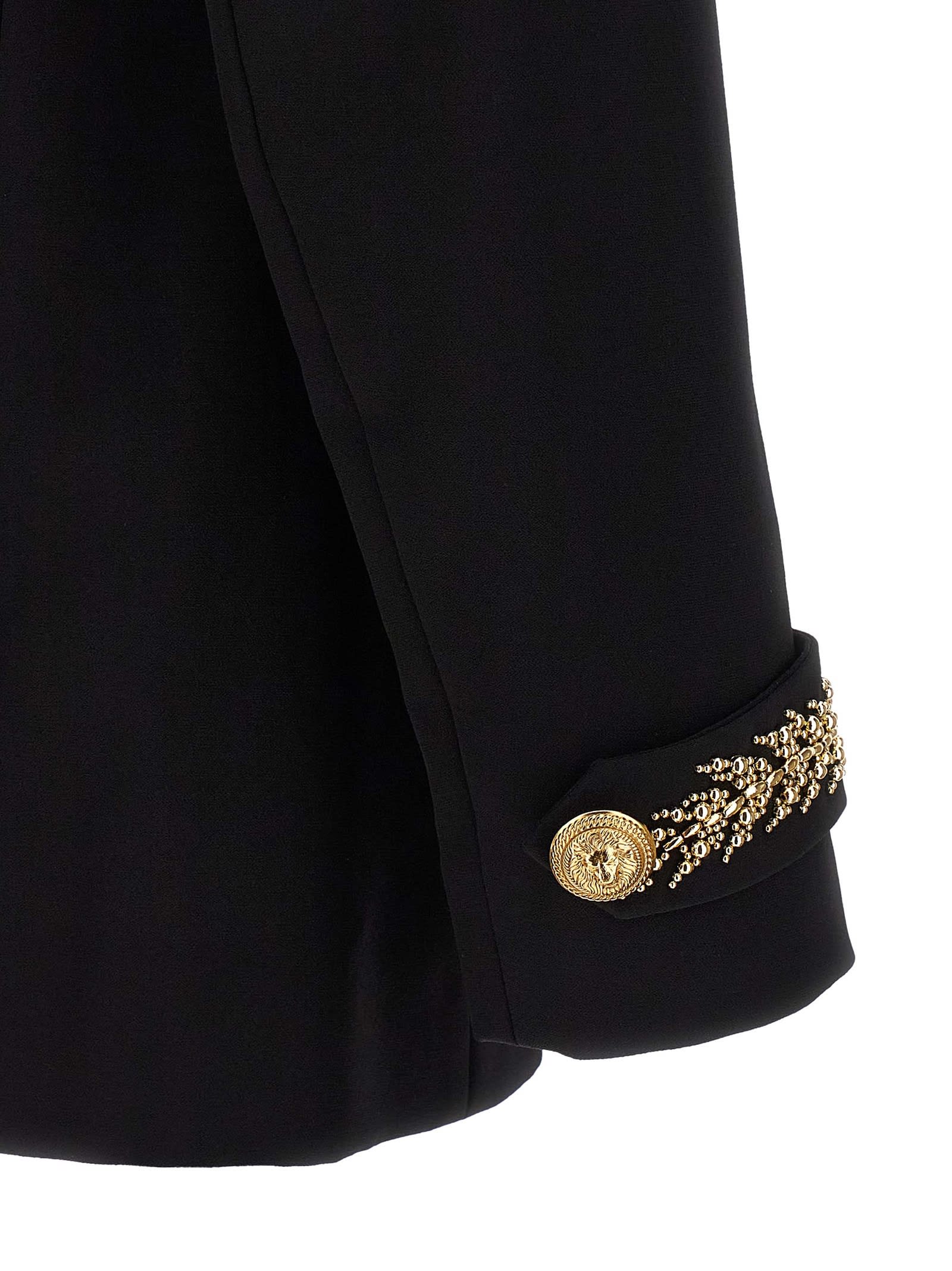 Balmain Blazer With Leaf Embroidery And Gold Buttons In Black