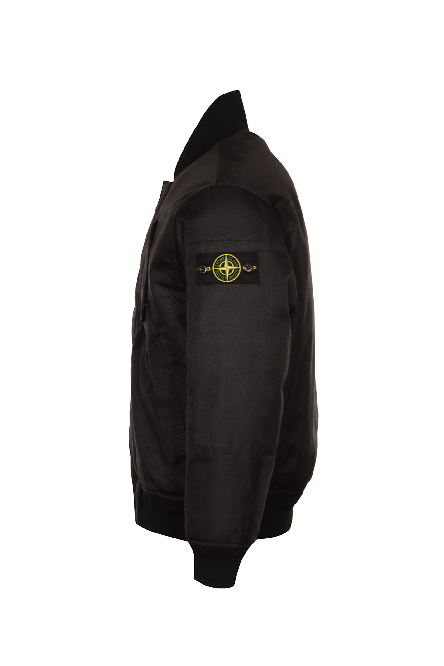 Shop Stone Island Logo Sleeve Zip Bomber In Black