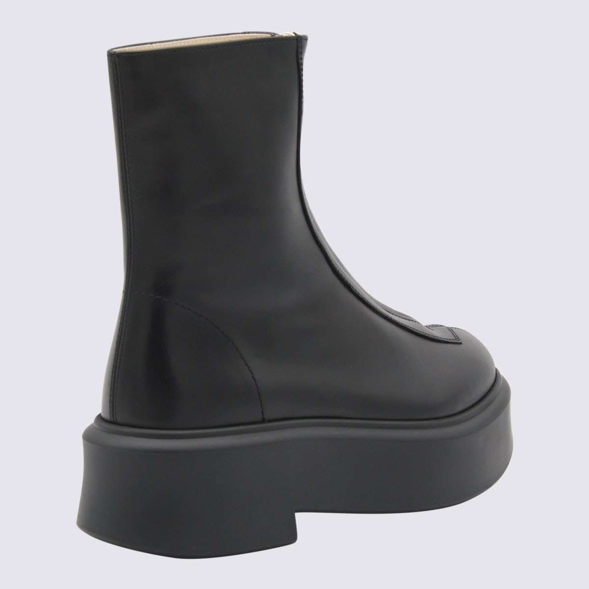 The Row Black Leather Boots In Black