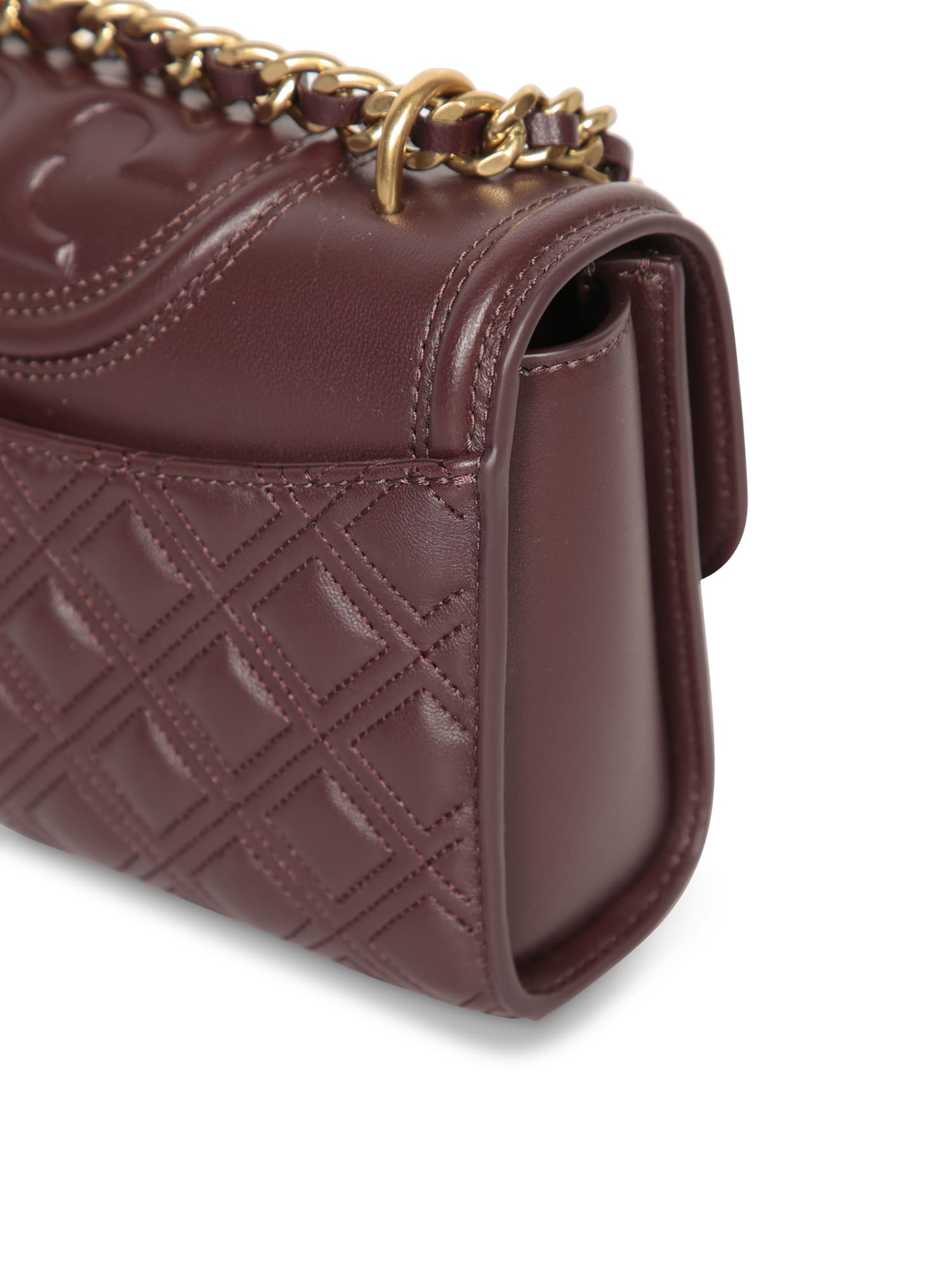 Shop Tory Burch Fleming Shoulder Bag In Brown Leather In Bordeaux