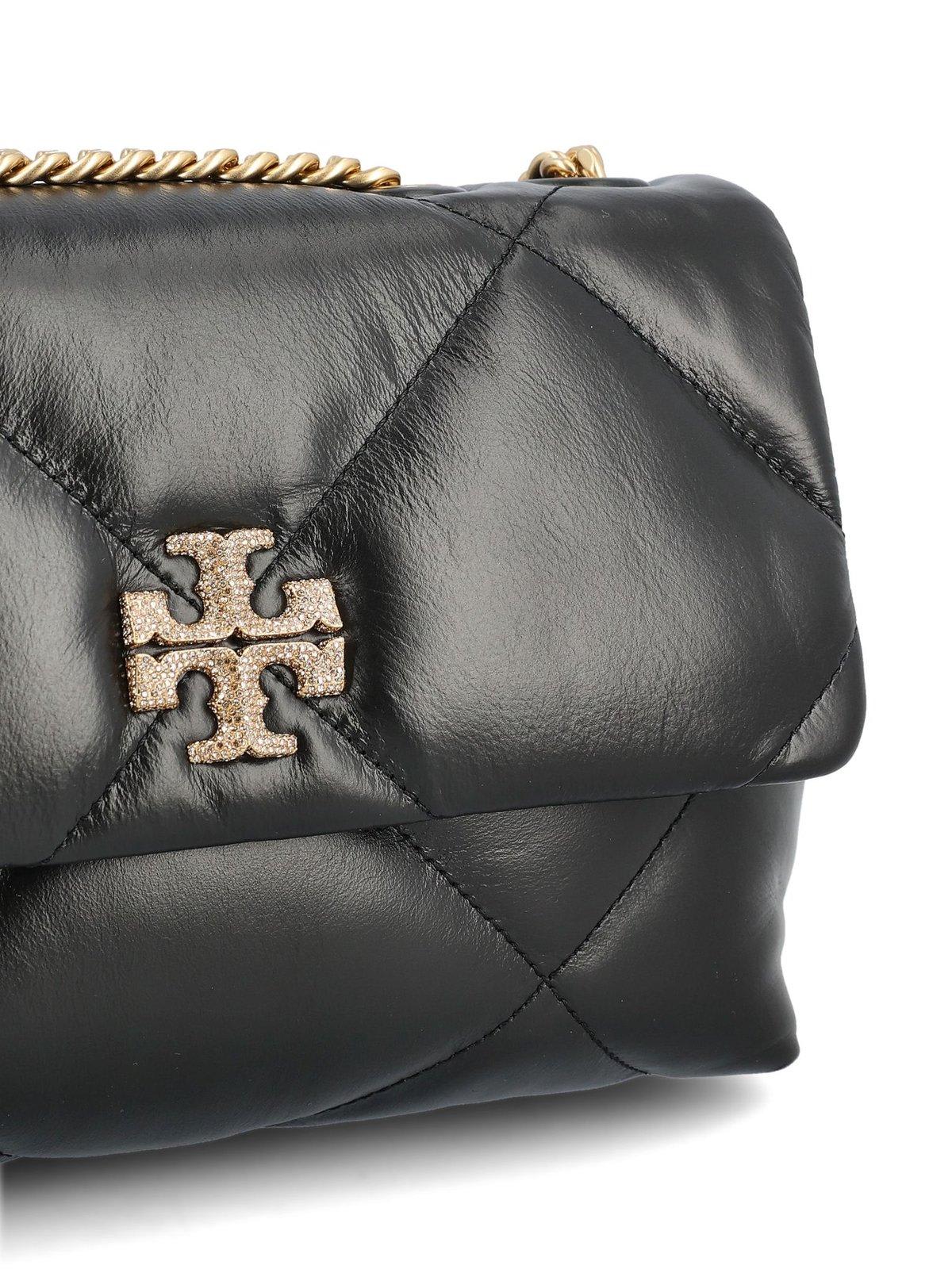 Shop Tory Burch Logo Embellished Diamond Quilted Crossbody Bag In Black