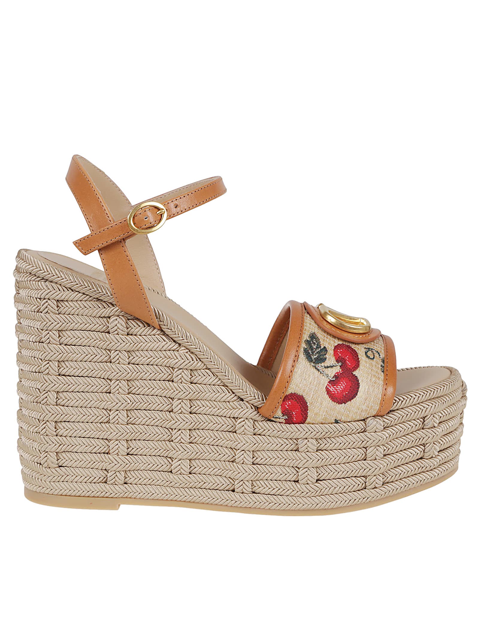Valentino Natural Logo Wedges In H Naturale Rosso