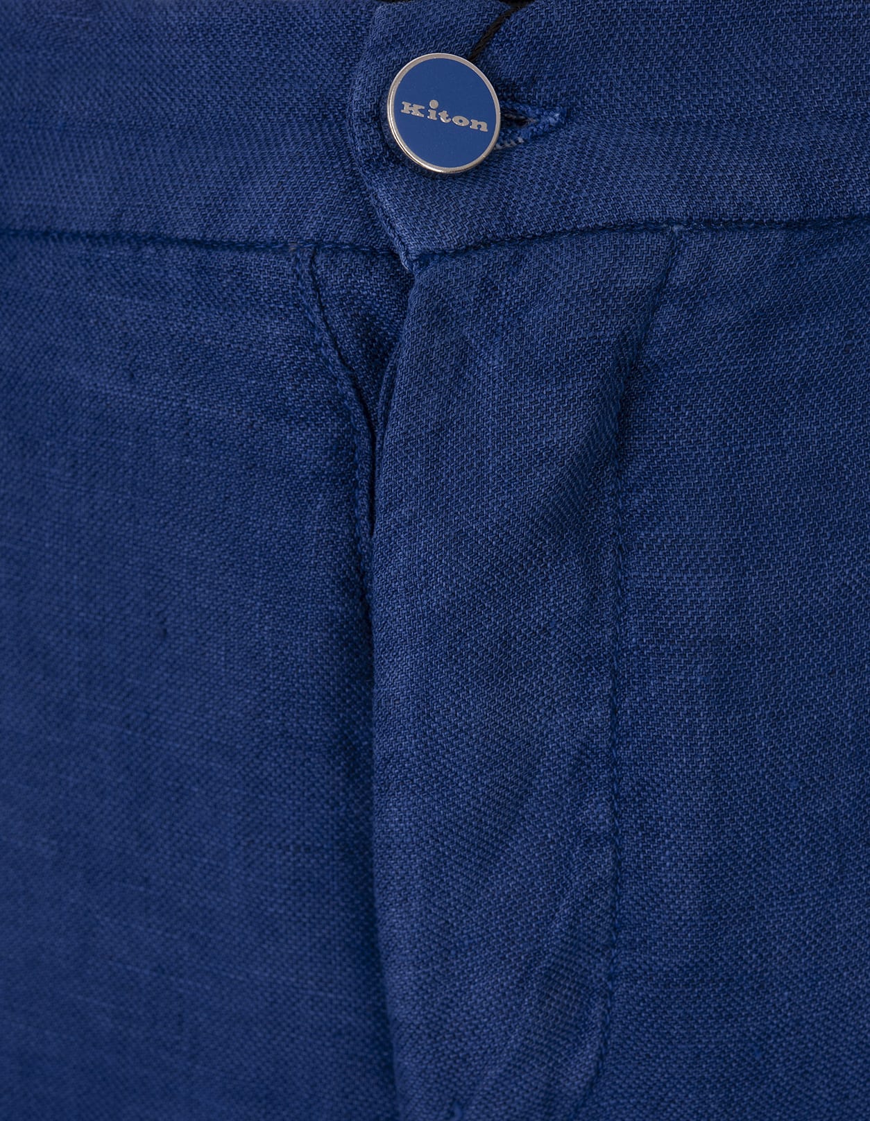 Shop Kiton Cobalt Blue Linen Trousers With Elasticised Waistband