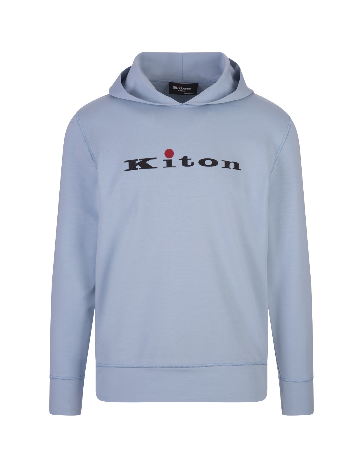Kiton Light Blue Hoodie With Logo