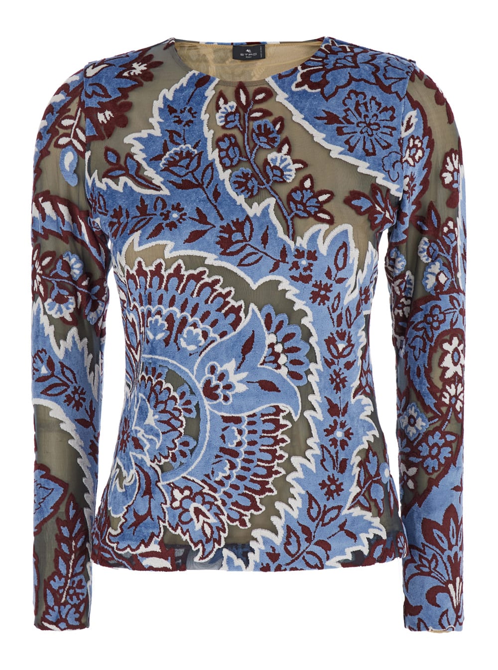 Shop Etro Multicolor Long Sleeve Top With Paisley Motif In Tech Fabric Woman In Blu