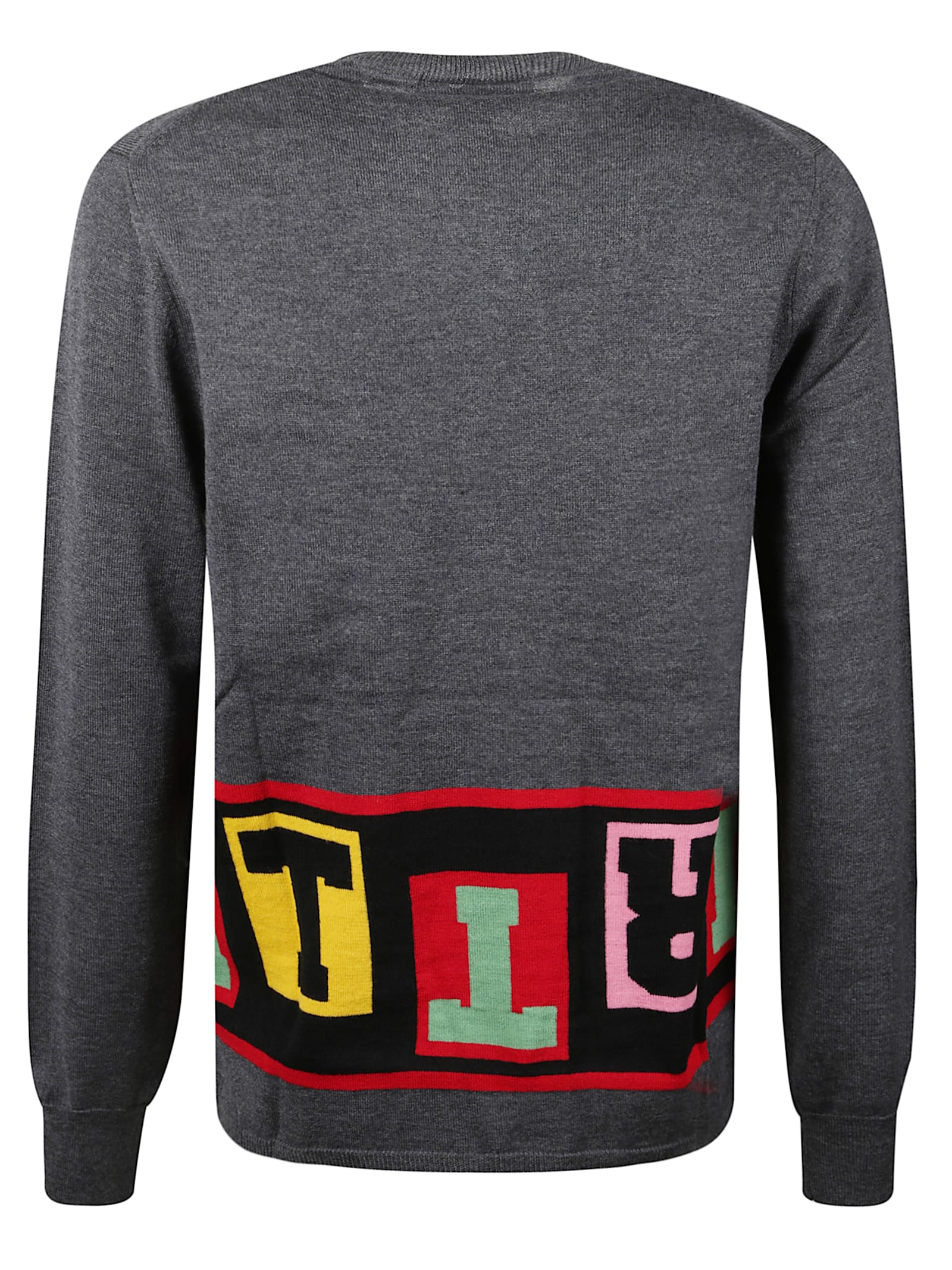 Comme Des Garçons Colorful Letter Design Long Sleeve Knitwear In Gray