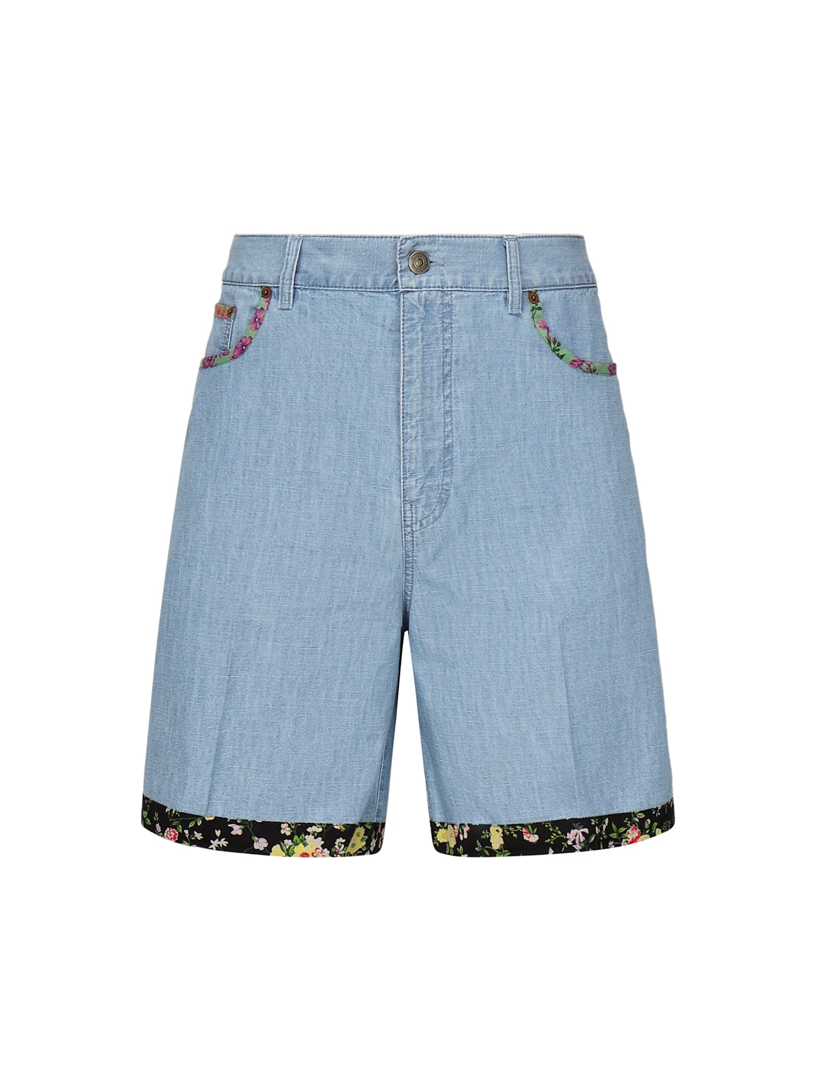 Valentino Tailored Shorts With Floral Trim And Pockets In Blue