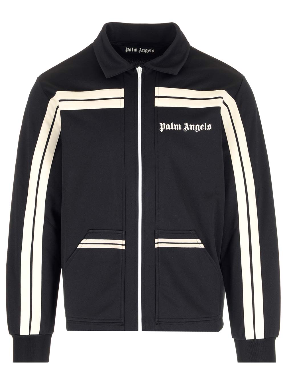 Palm Angels Logo-print Panelled Zip-up Jacket In Black
