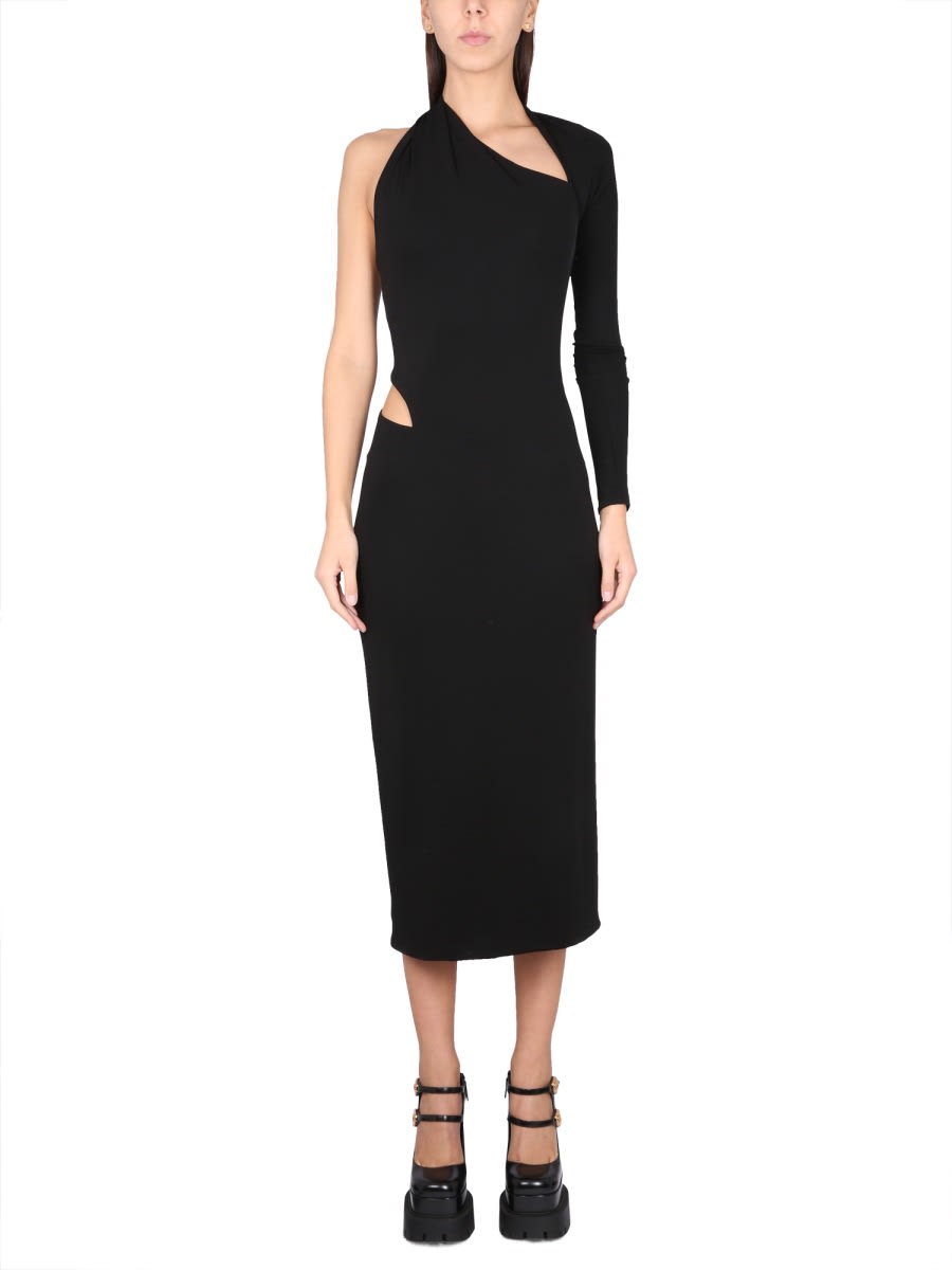 Versace Jersey One Sleeve Midi Dress In Black
