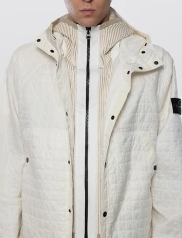 Stone Island Hooded Quilted Jacket Side Pockets In White