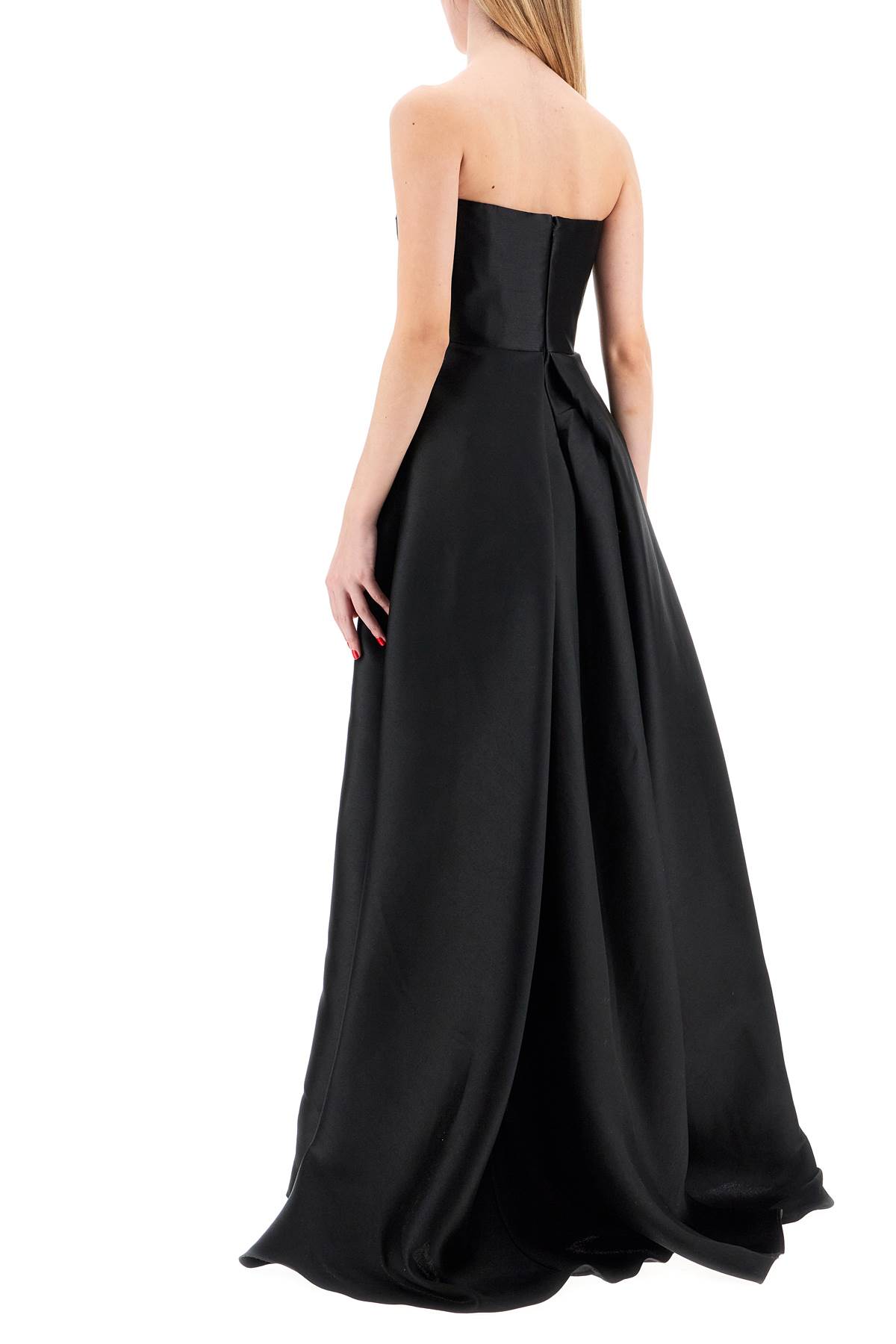 Solace London Strapless Trina Mini Dress With Maxi Draped In Black