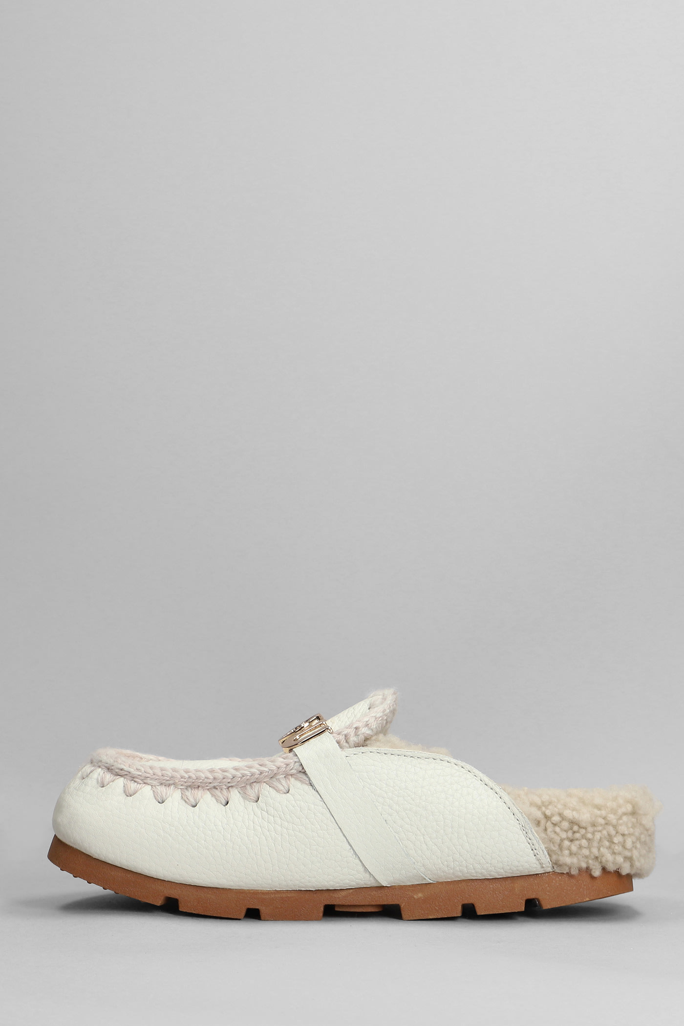 Mou Winter Bio Slipper-mule In White Leather In White