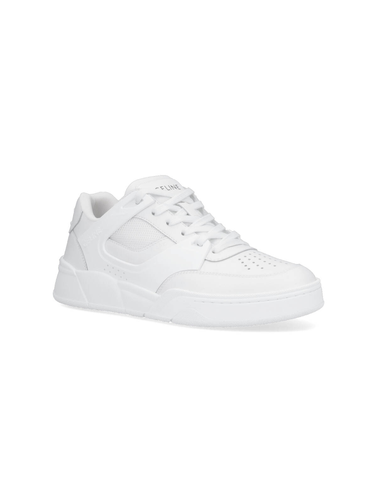 Celine Men Ct-09 Leather Sneakers With Mesh Inserts In White