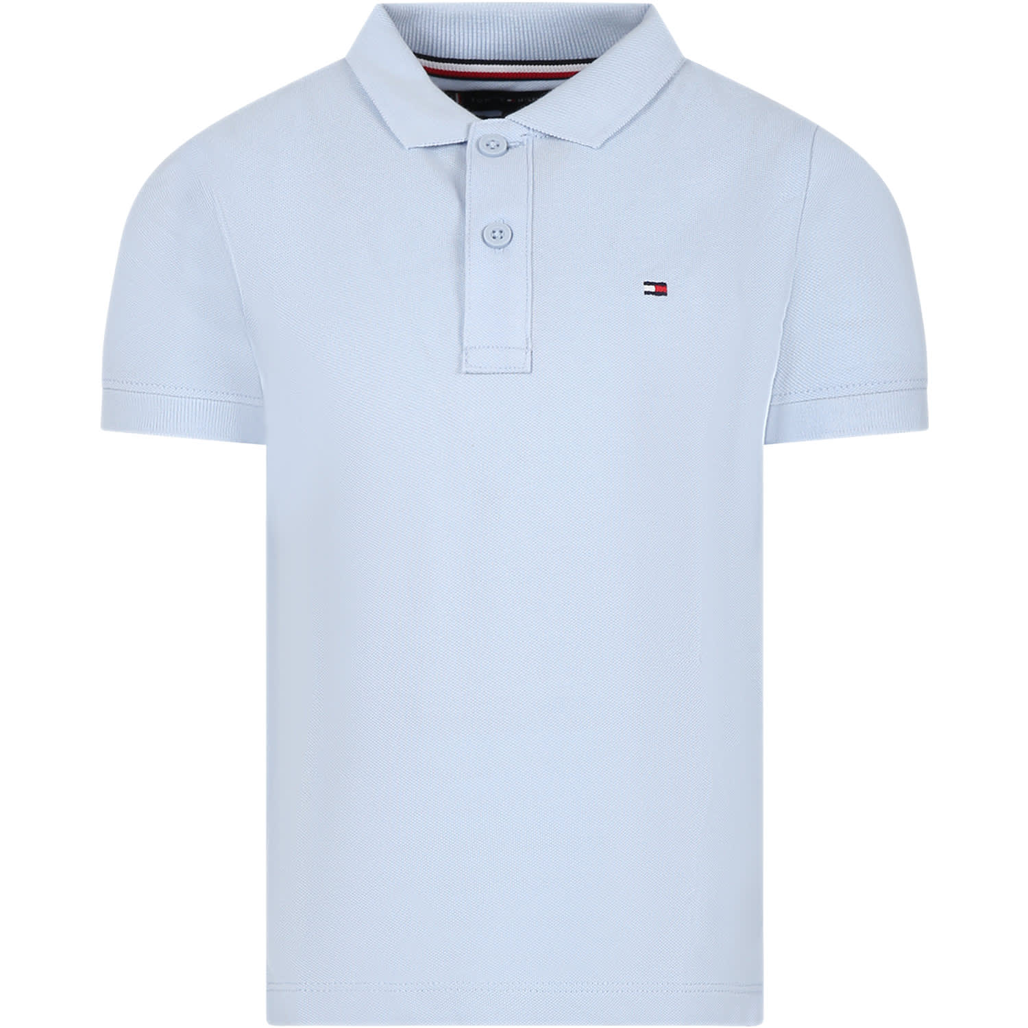 Shop Tommy Hilfiger Sky Blue Polo Shirt For Boy With Logo In Light Blue