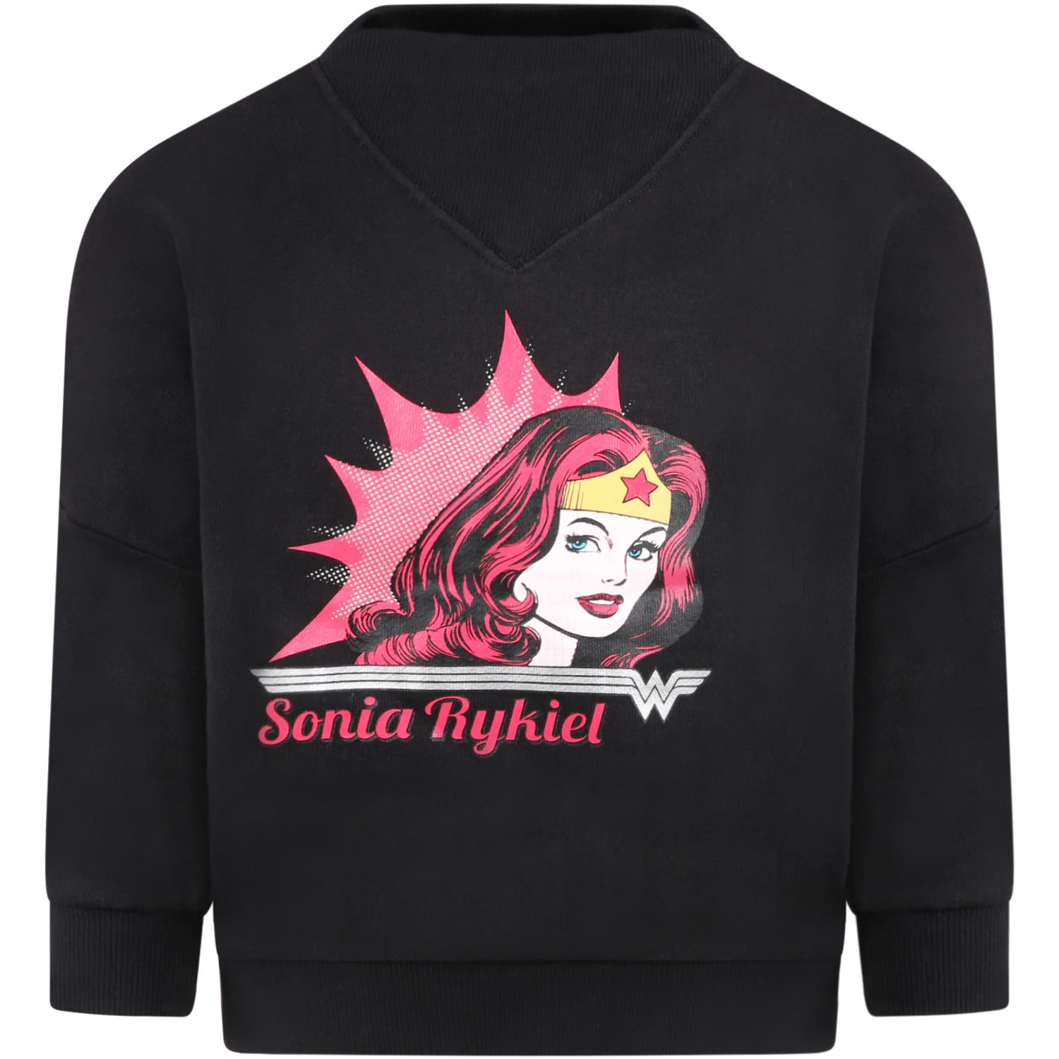 Rykiel Enfant Black Sweatshirt For Girl With Wonder Woman