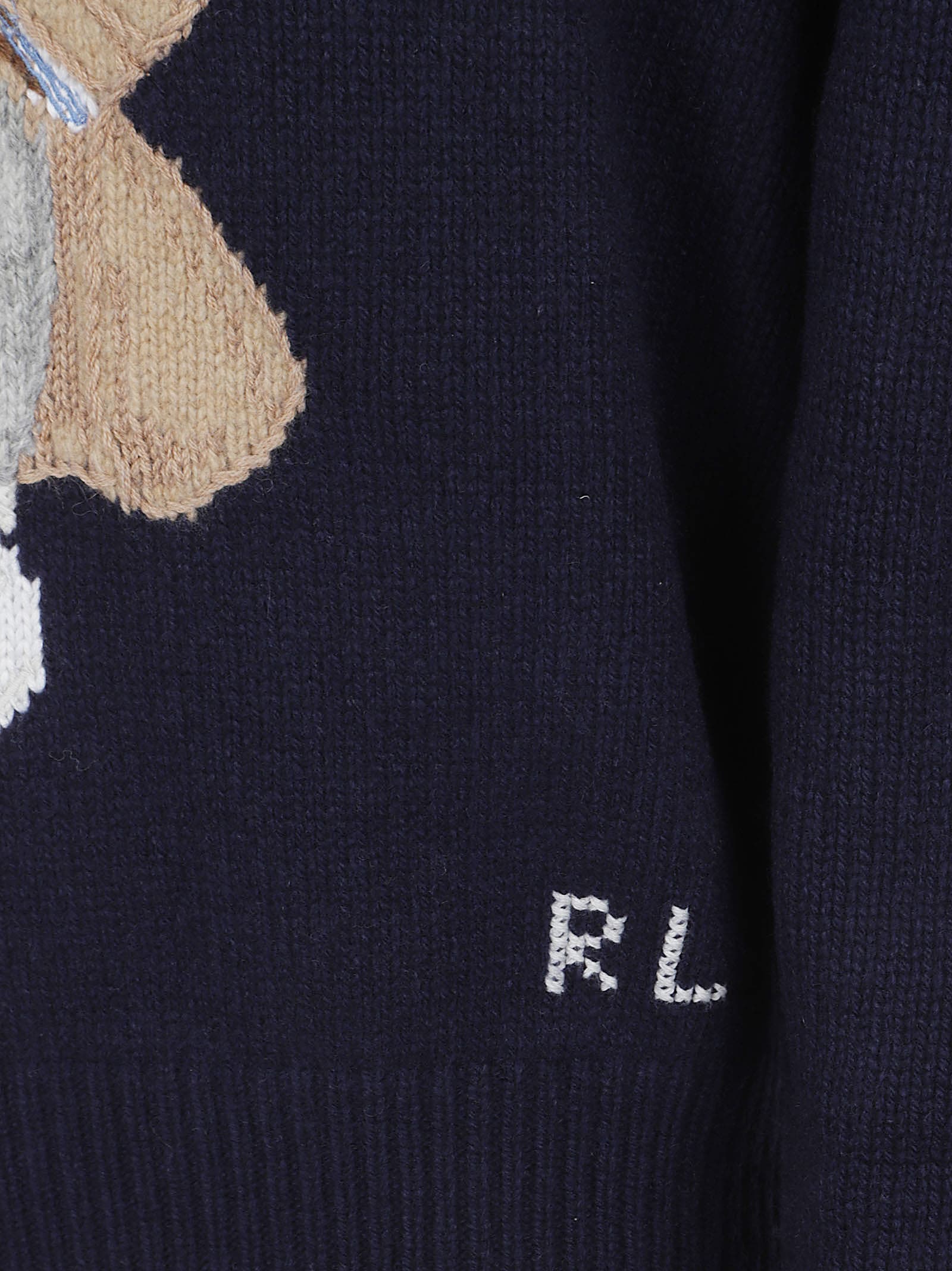 Polo Ralph Lauren Blue Crewneck Sweater With Maxi Logo Bear On The Front In Wool And Cashmere Woman In Blue