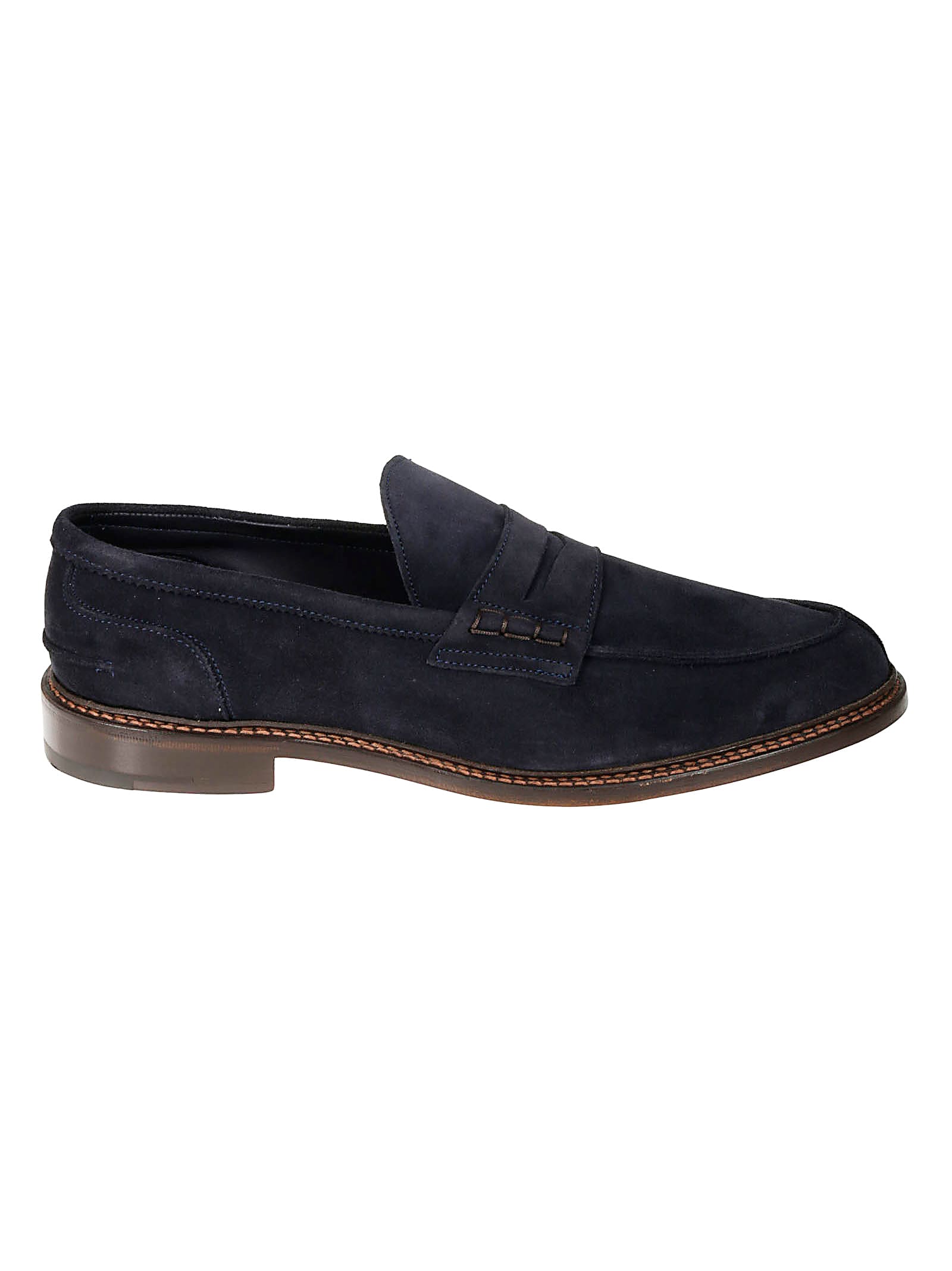 Tricker's Suede Loafers With Round Toe And Penny Strap In Navy