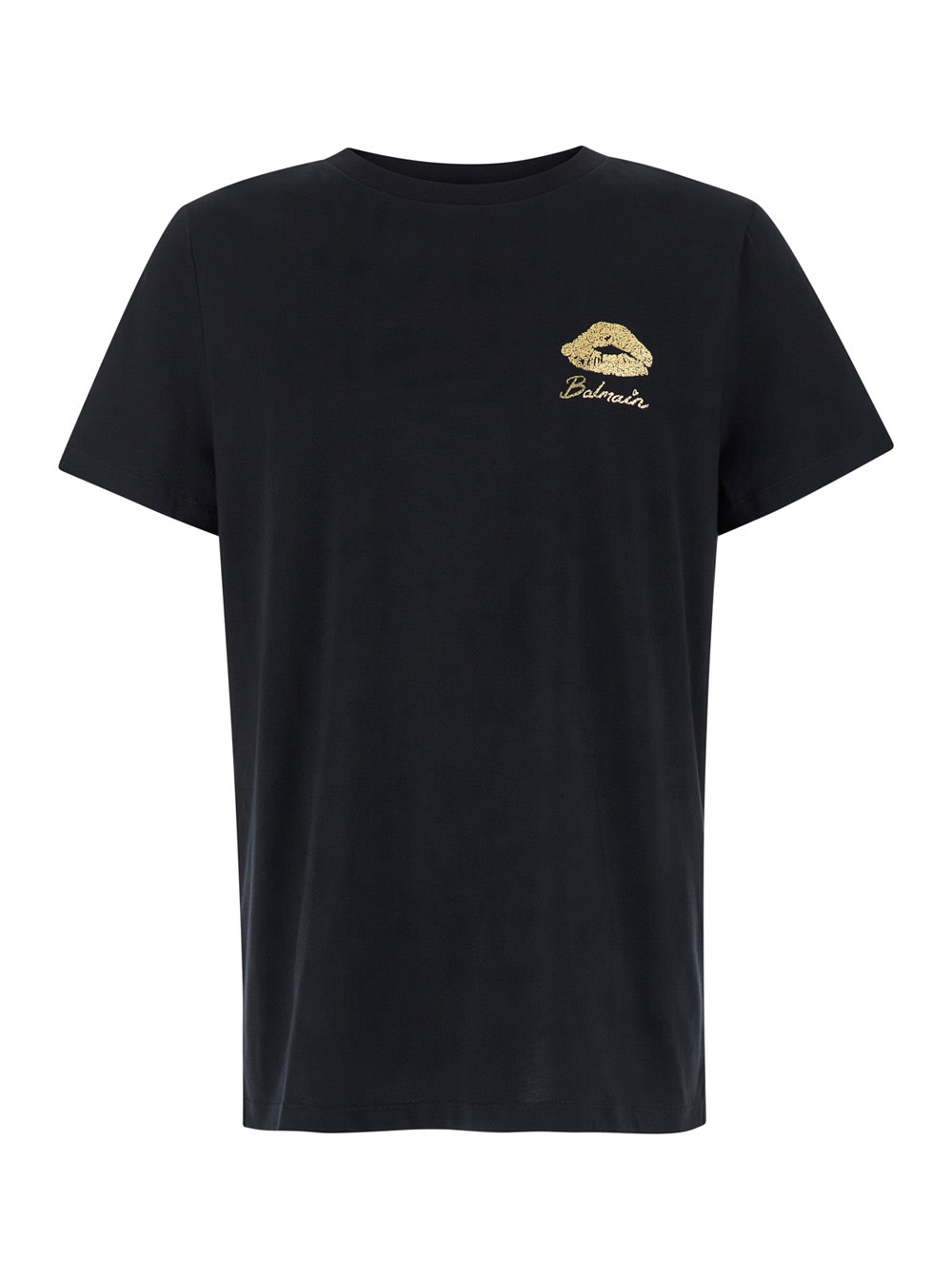 Shop Balmain Black Crewneck T-shirt With Logo Detail On The Front In Cotton Man