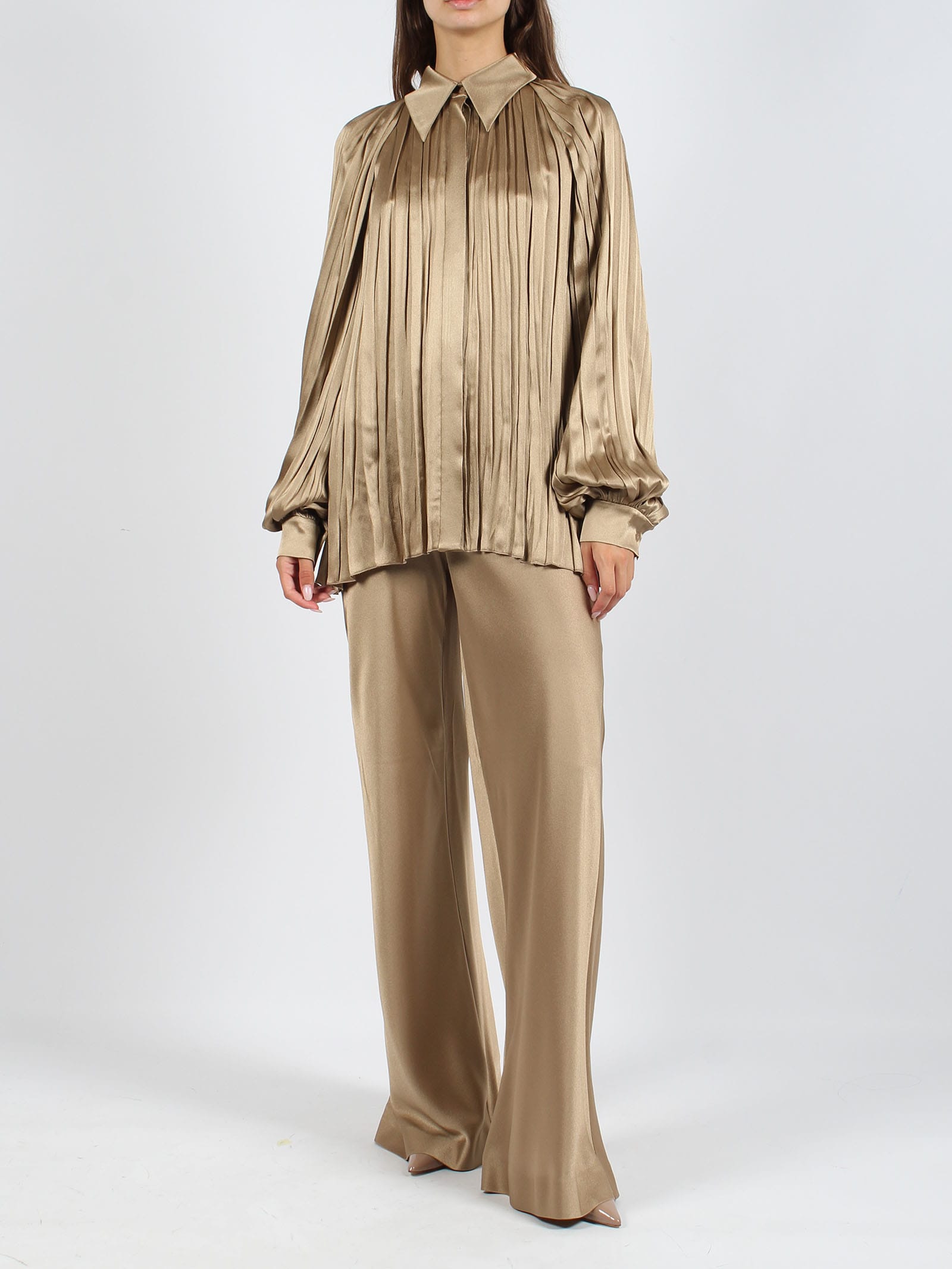 Shop Alberta Ferretti Satin Trousers In Light Brown