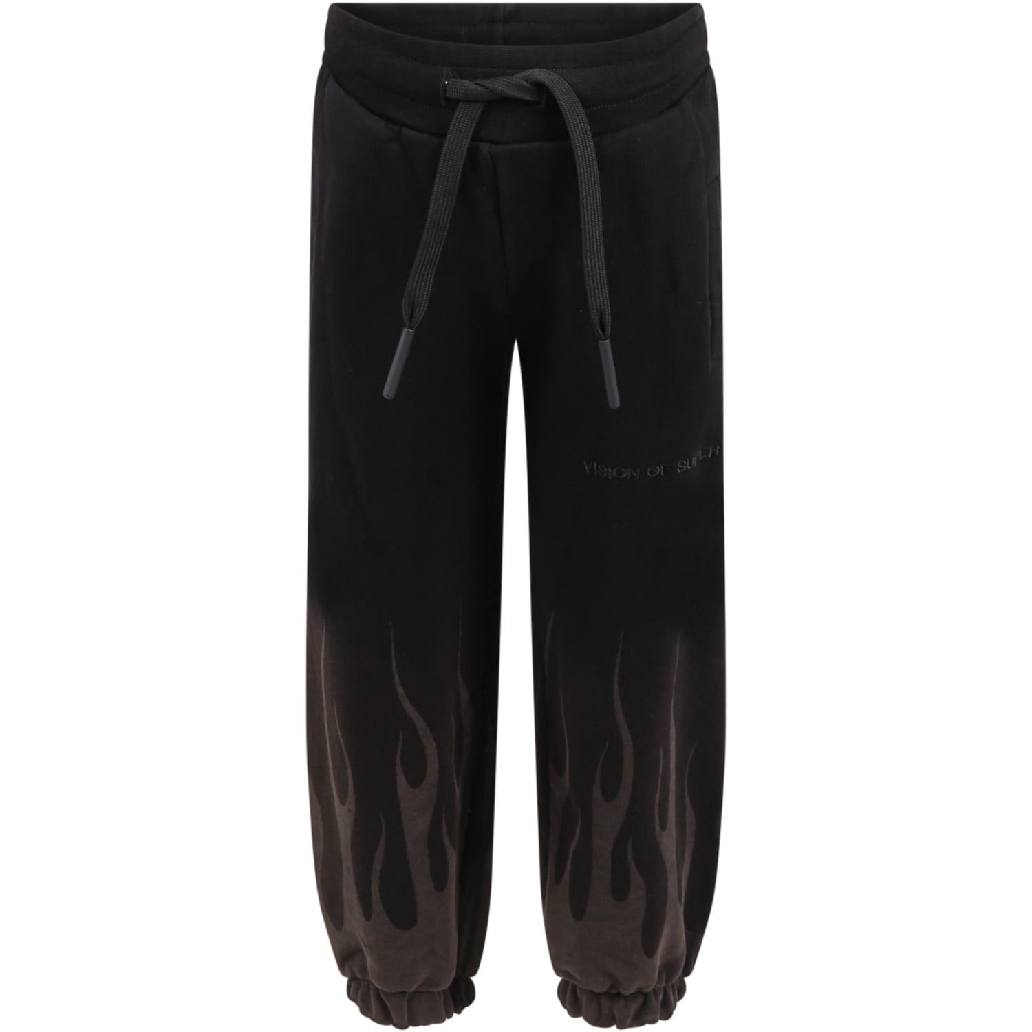 Vision of Super Black Sweatpants For Boy With Flames