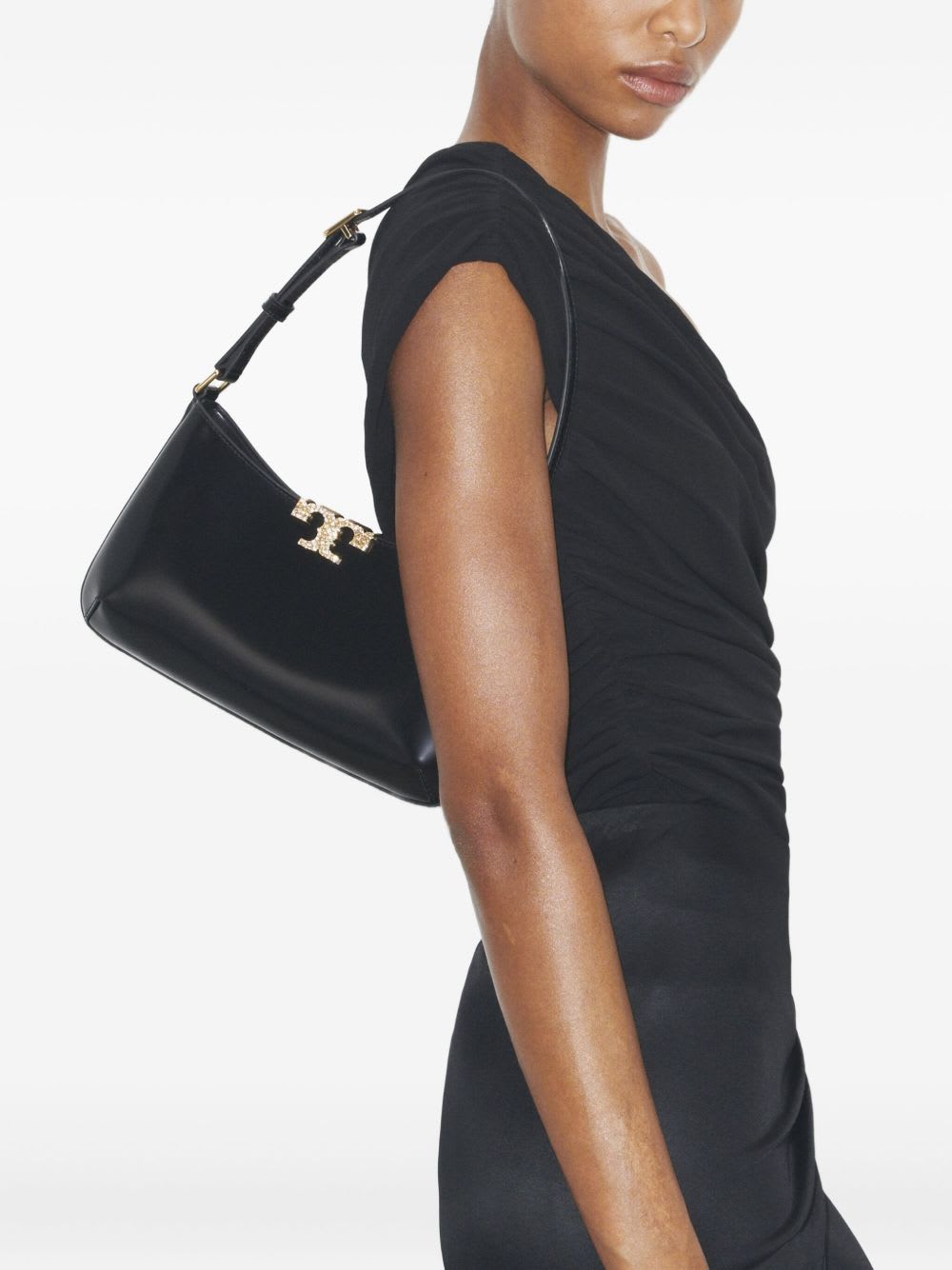 Tory Burch Eleanor Slim Leather Shoulder Bag In Black