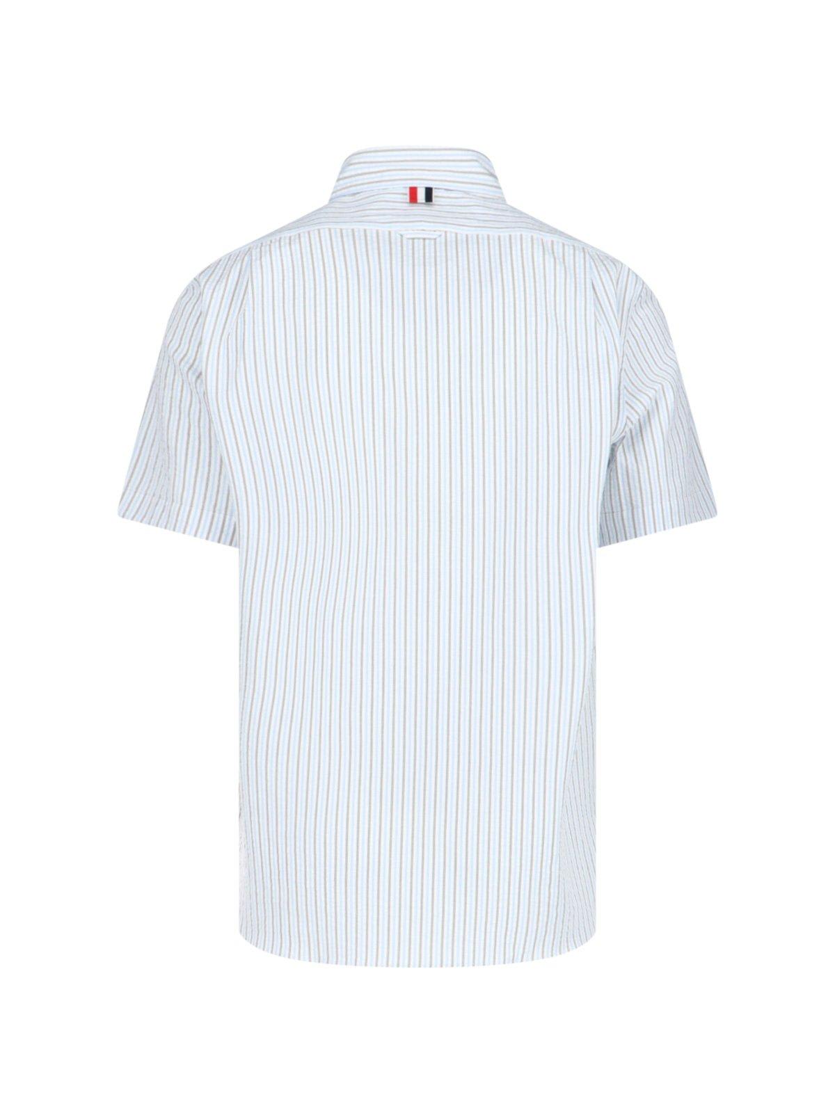 Shop Thom Browne Striped Short-sleeved Shirt In Blue