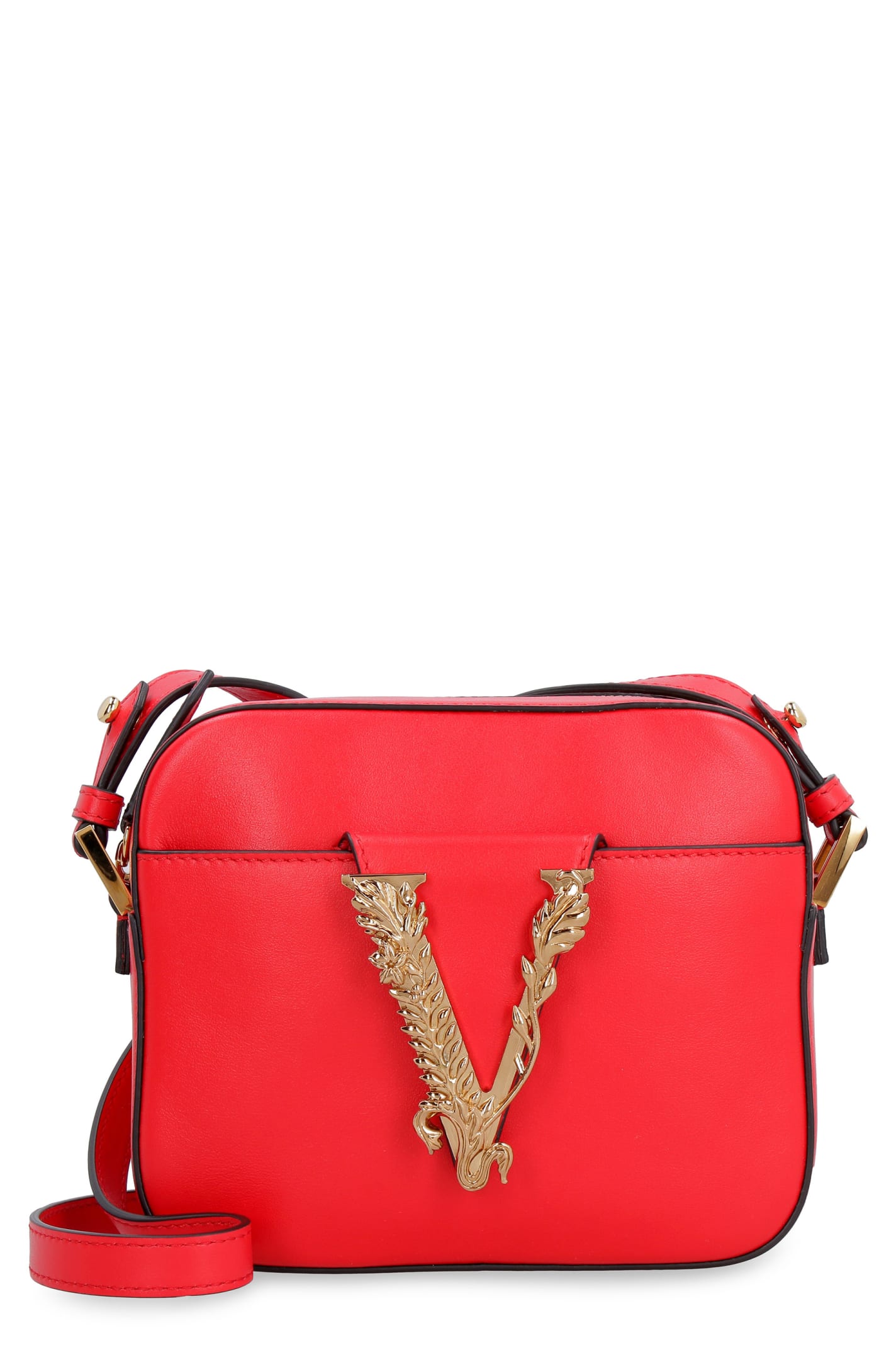 Versace Virtus Camera Bag In Leather in Red