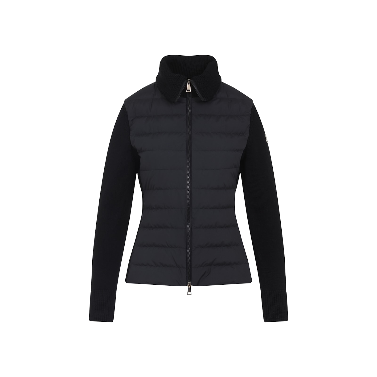 Moncler Quilted Ribbed Collar Long Sleeves Jacket In Black
