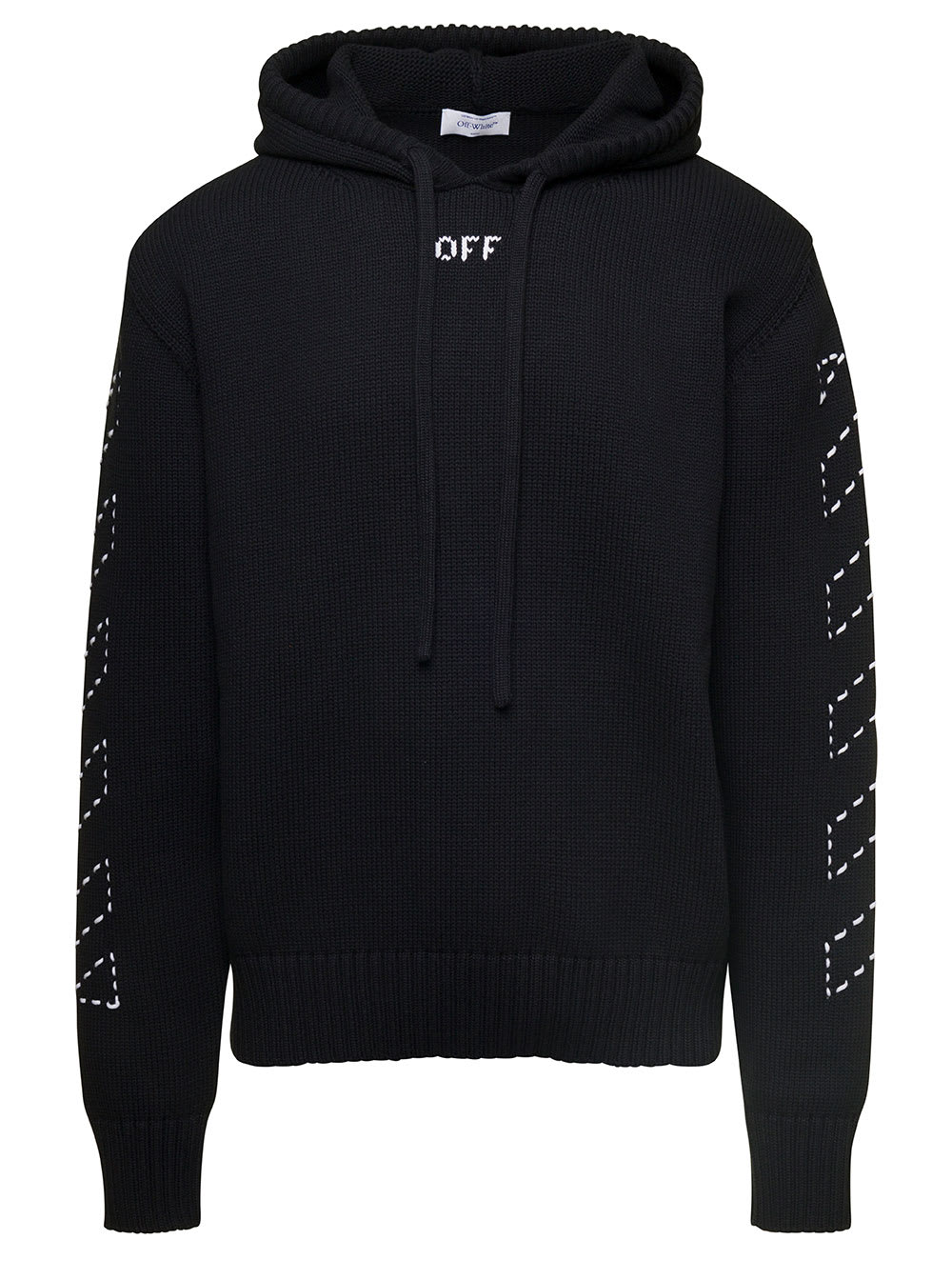 OFF-WHITE STITCH ARR DIAGS KNIT HOODIE BLACK WHITE