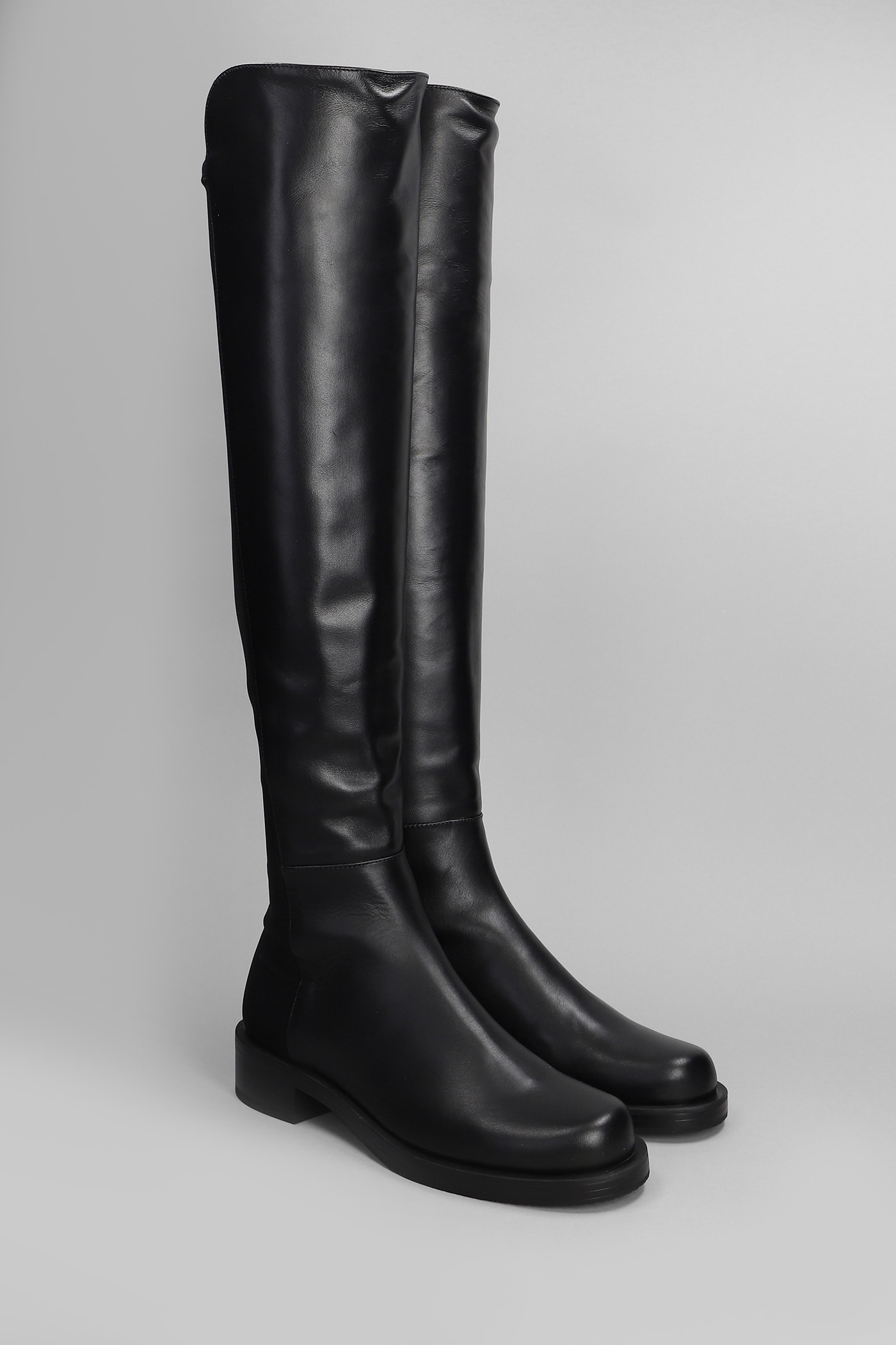 Shop Stuart Weitzman 5050 Bold Low Heels Boots In Black Leather