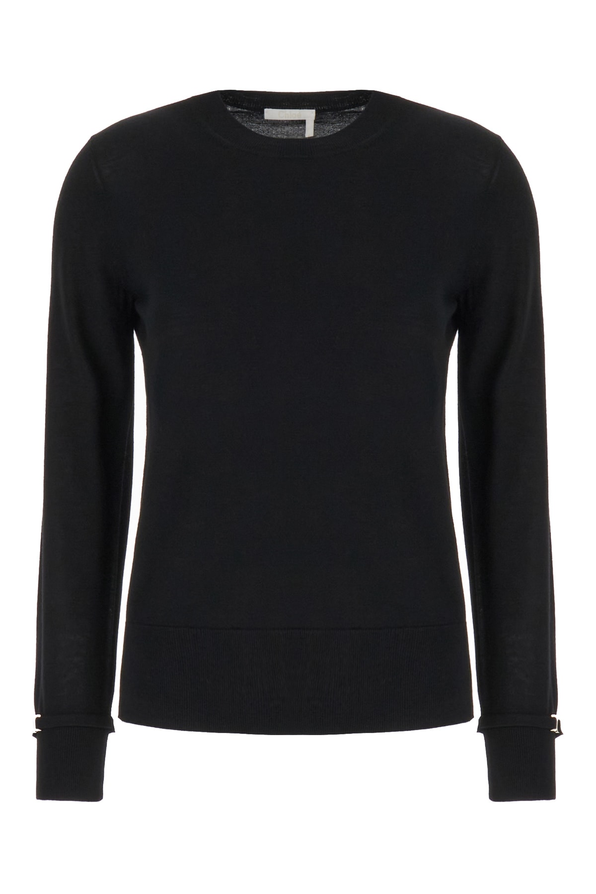 Chloé Wool Crew Neck Sweater With Long Sleeves In Black
