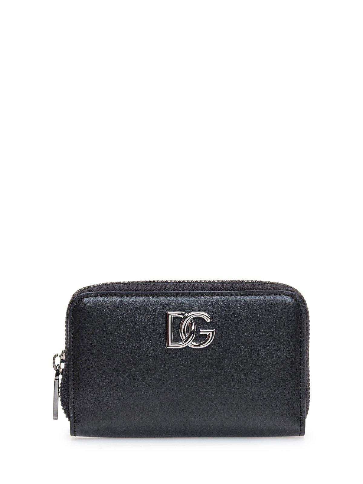 Shop Dolce & Gabbana Logo Plaque Zipped Compact Wallet In Nero