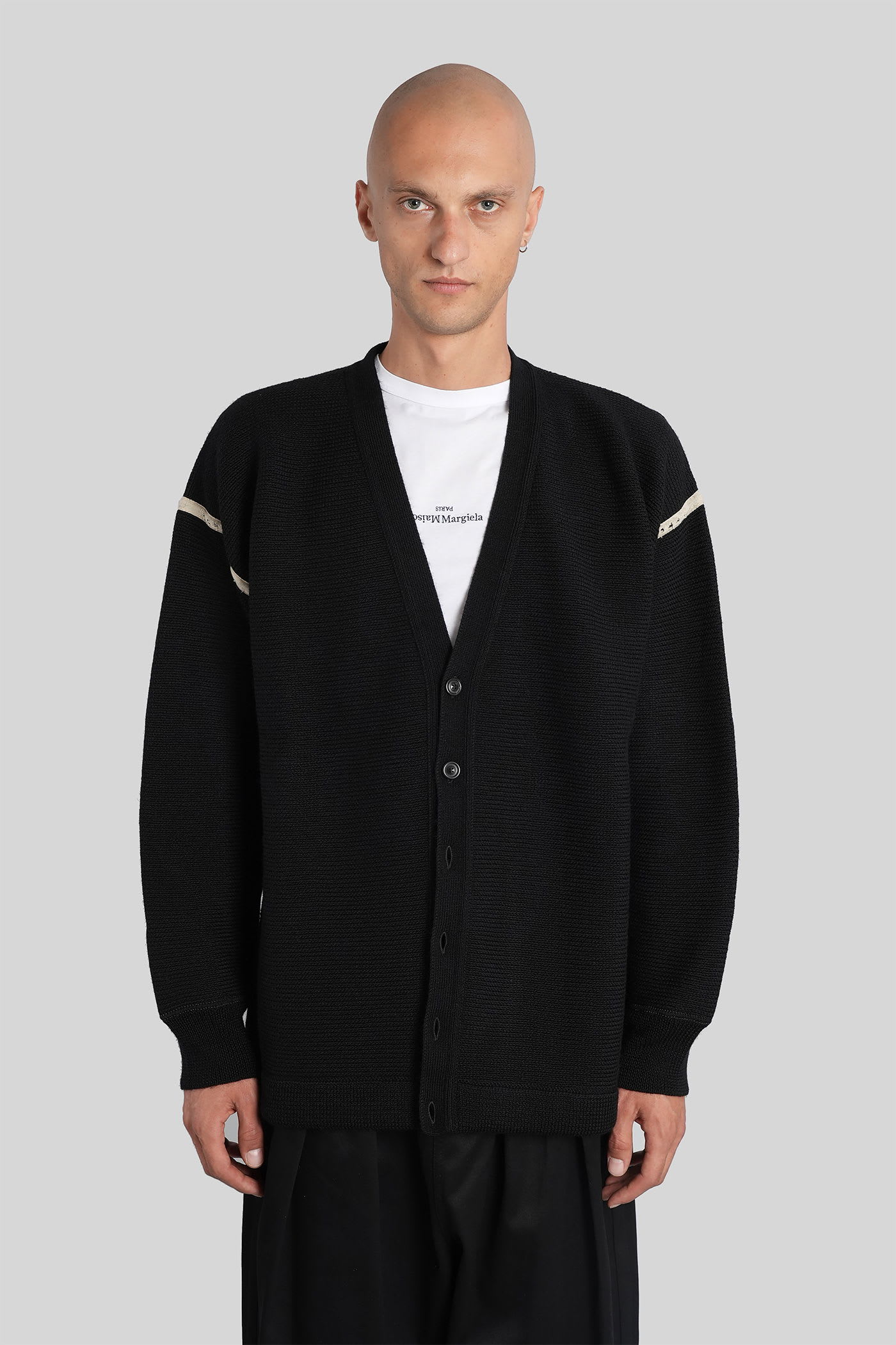 Maison Margiela V-neck Cardigan With Long Sleeves And Elbow Patches In Black