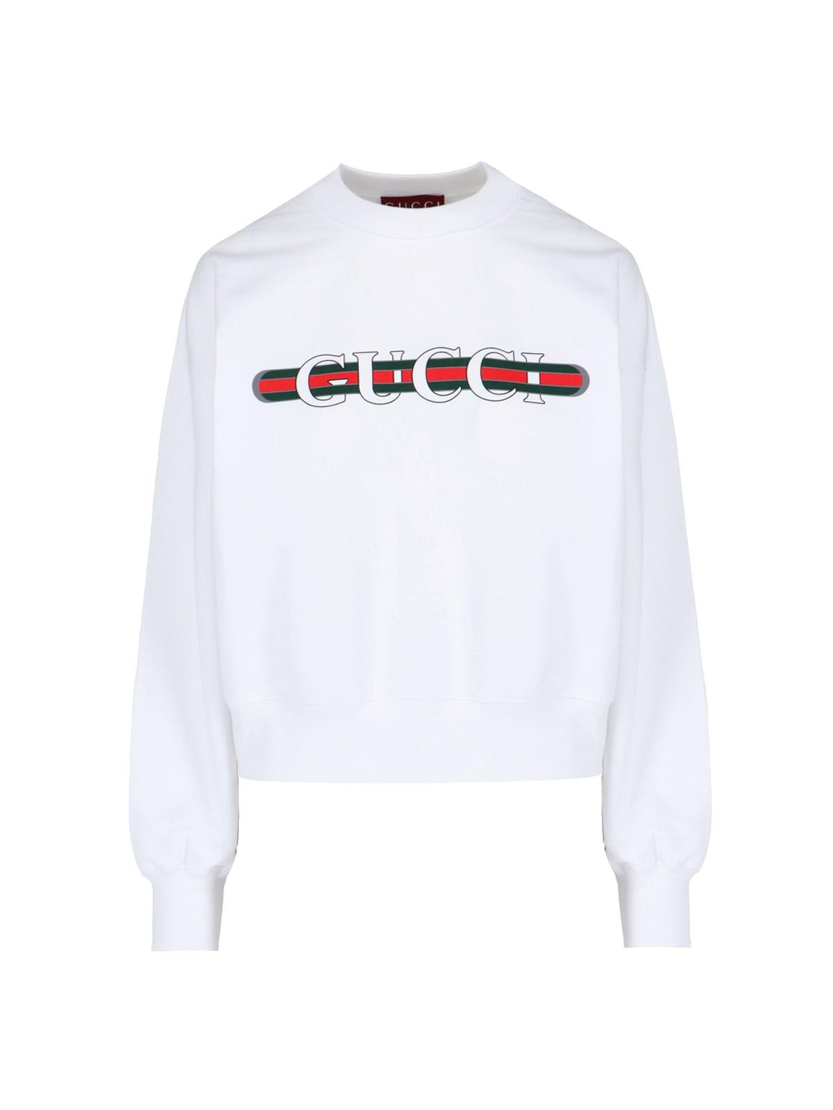 Shop Gucci Logo Crewneck Sweatshirt In White Mc